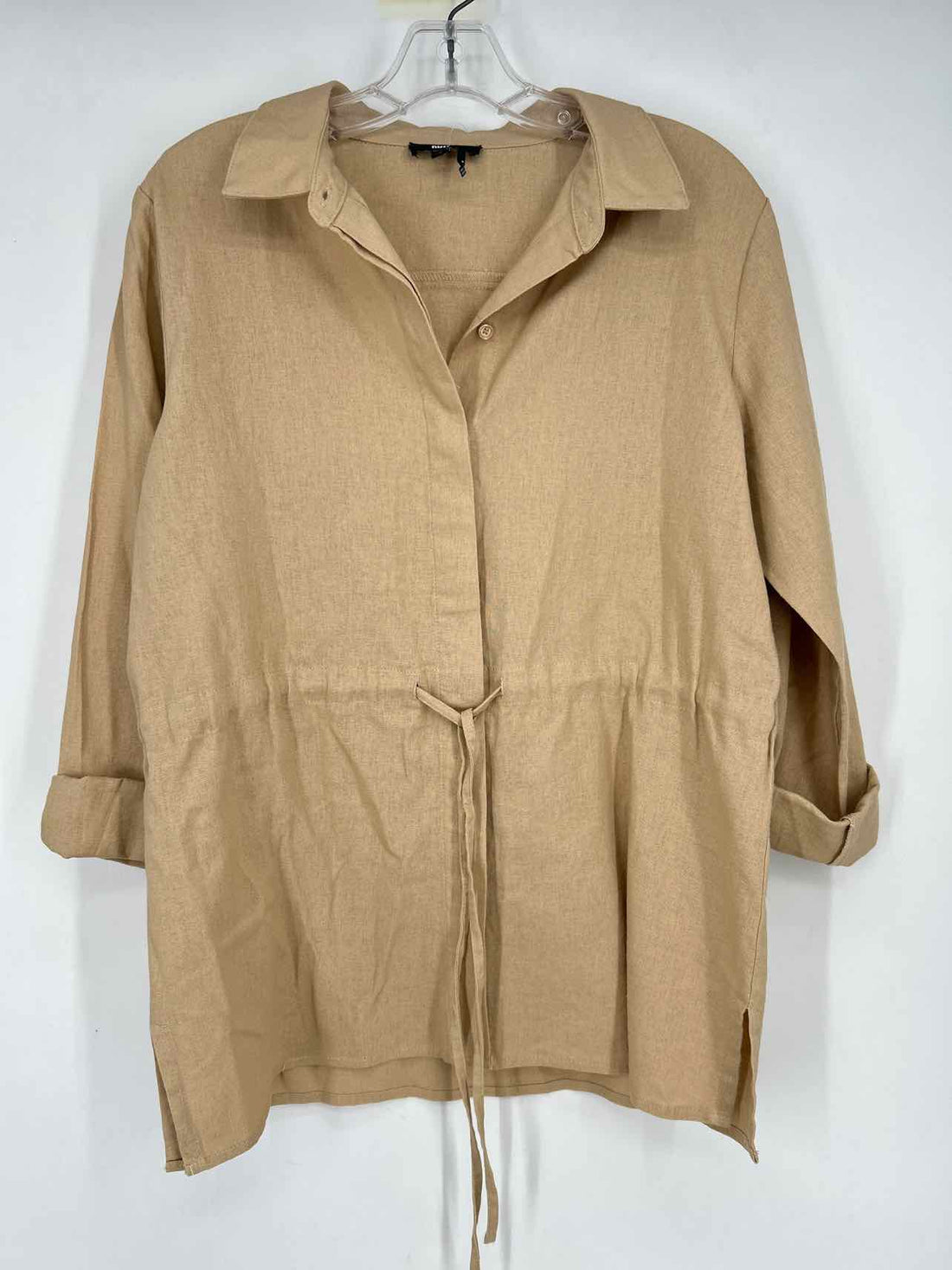 DKNY Size S Khaki Linen/Viscose Long Sleeve