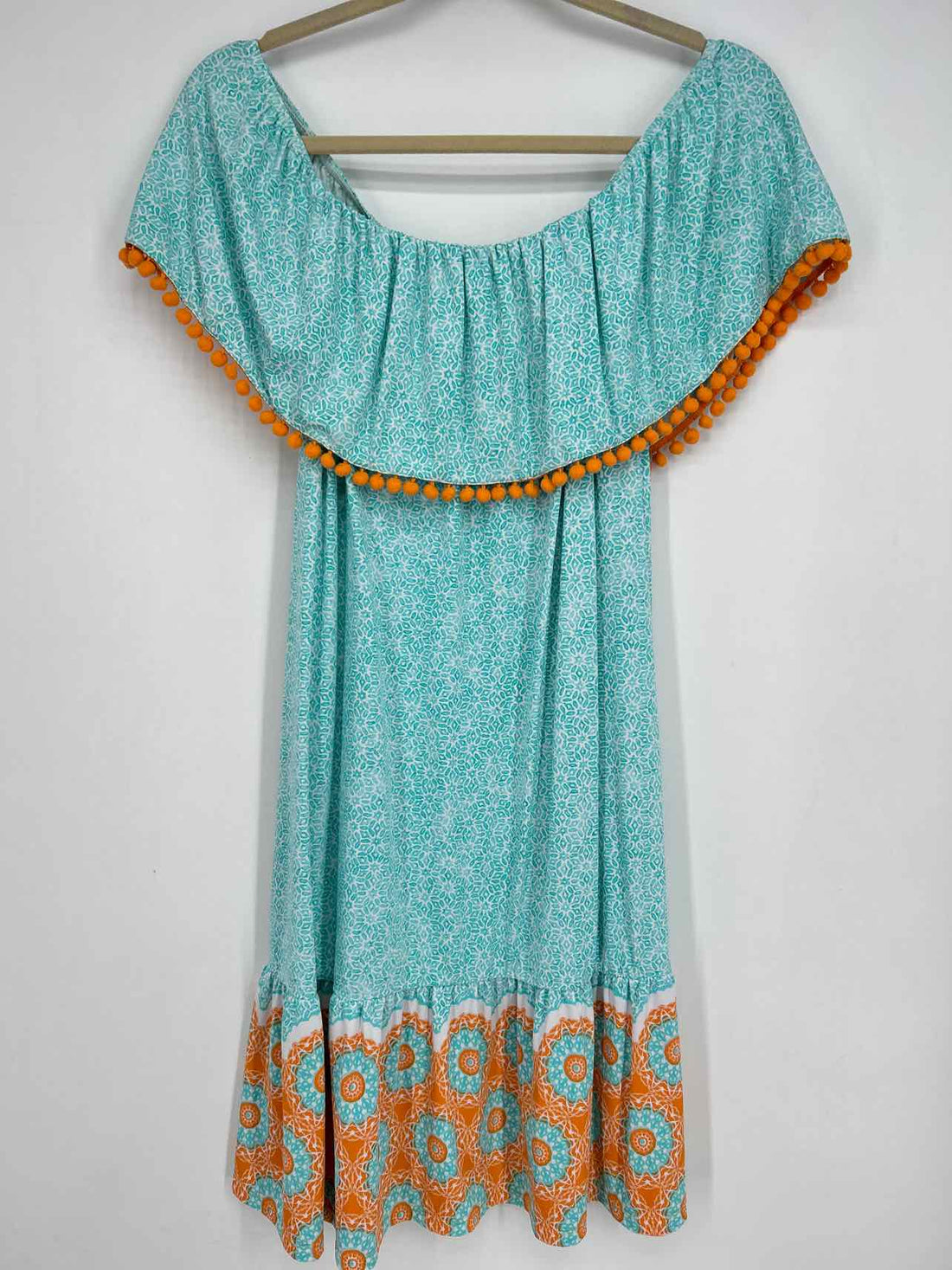 Cabana Life Size M White & Teal Print Dress