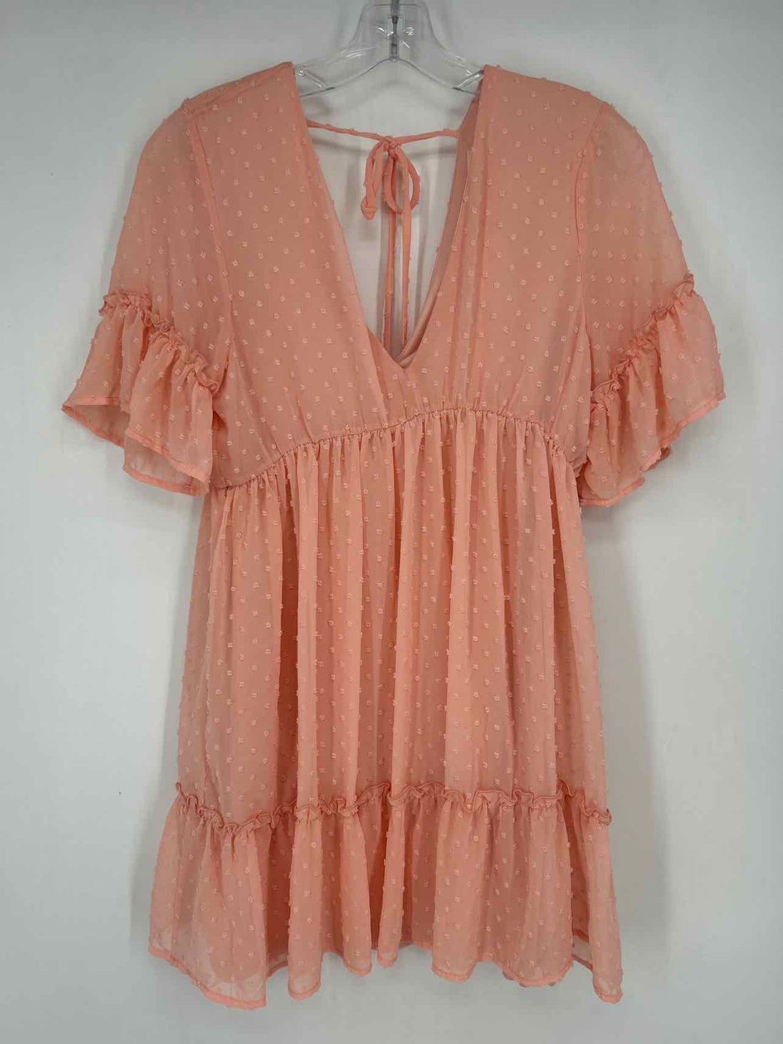 Peach Love Size M Light Pink Swiss Dot Short Sleeve Dress