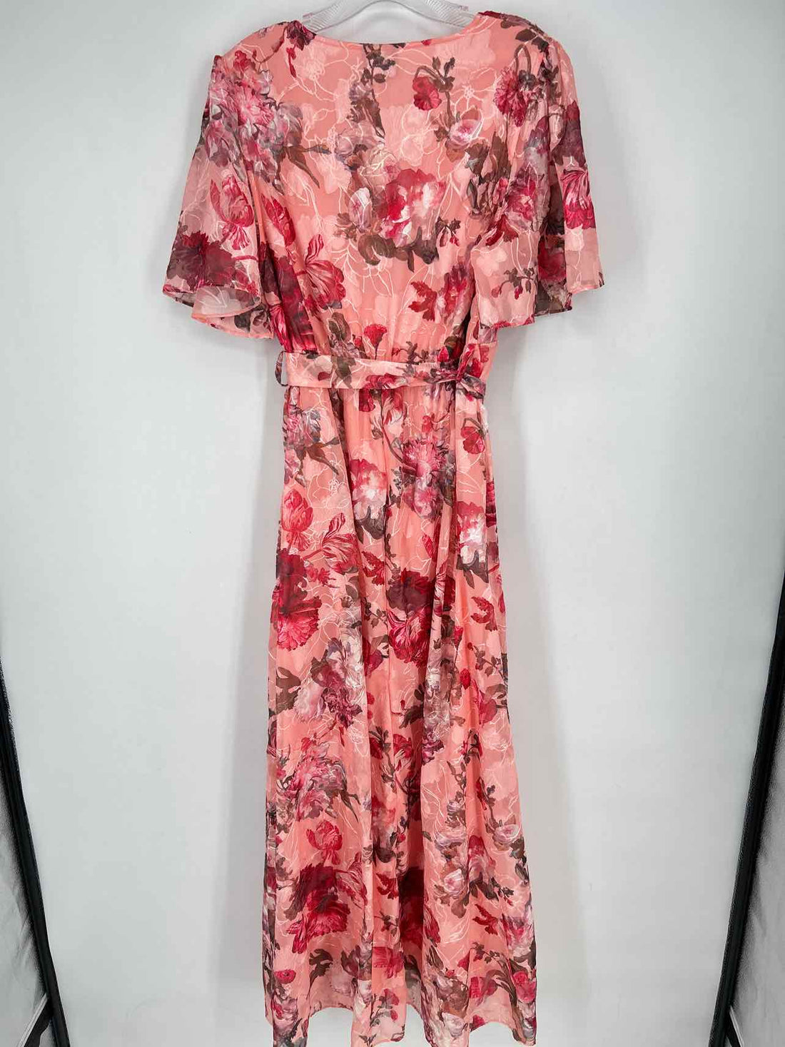 Adrianna Papell Size L Pink Floral Short Sleeve Maxi