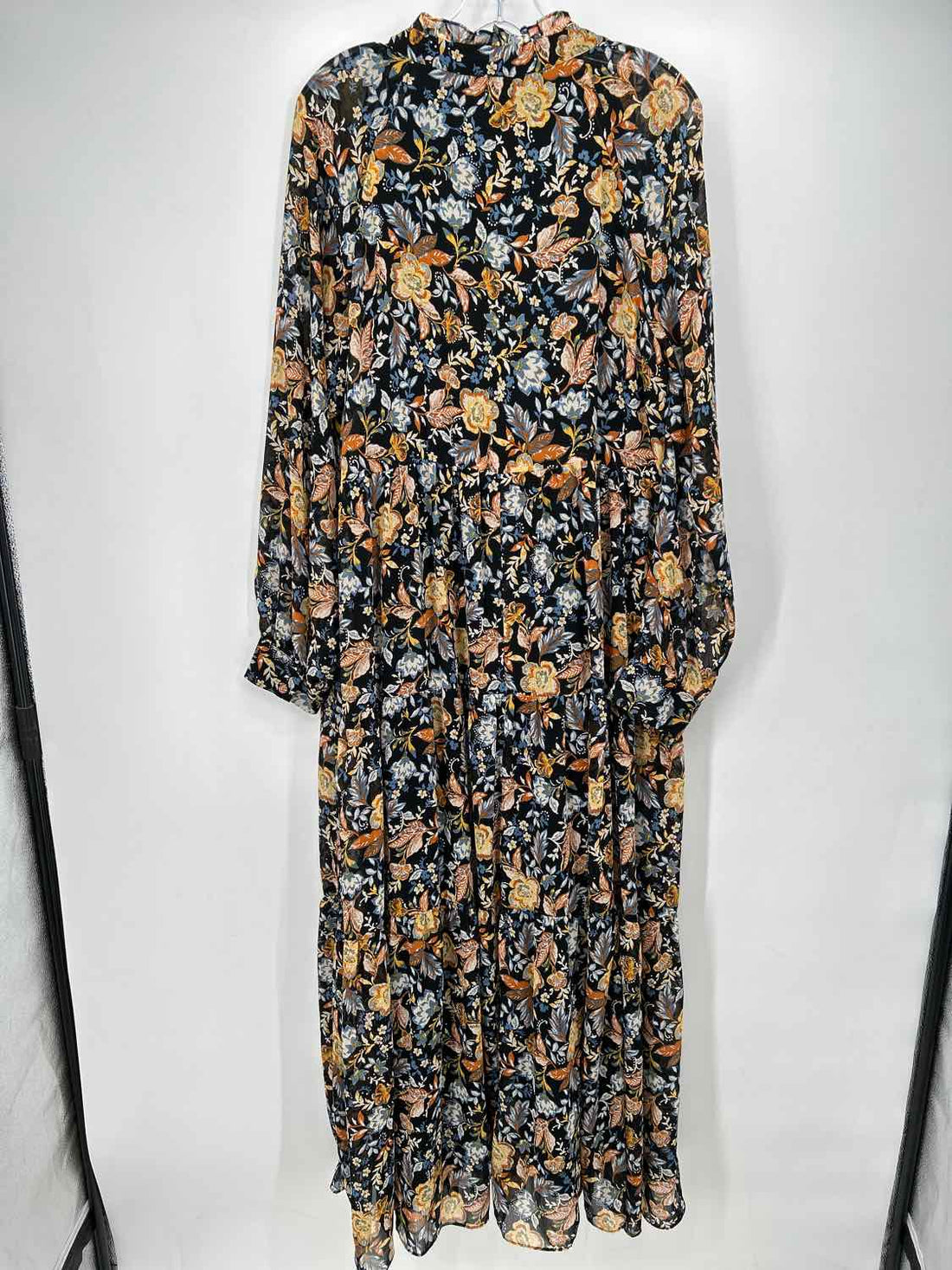 Lucky Brand Size XL Black Floral Long Sleeve Dress