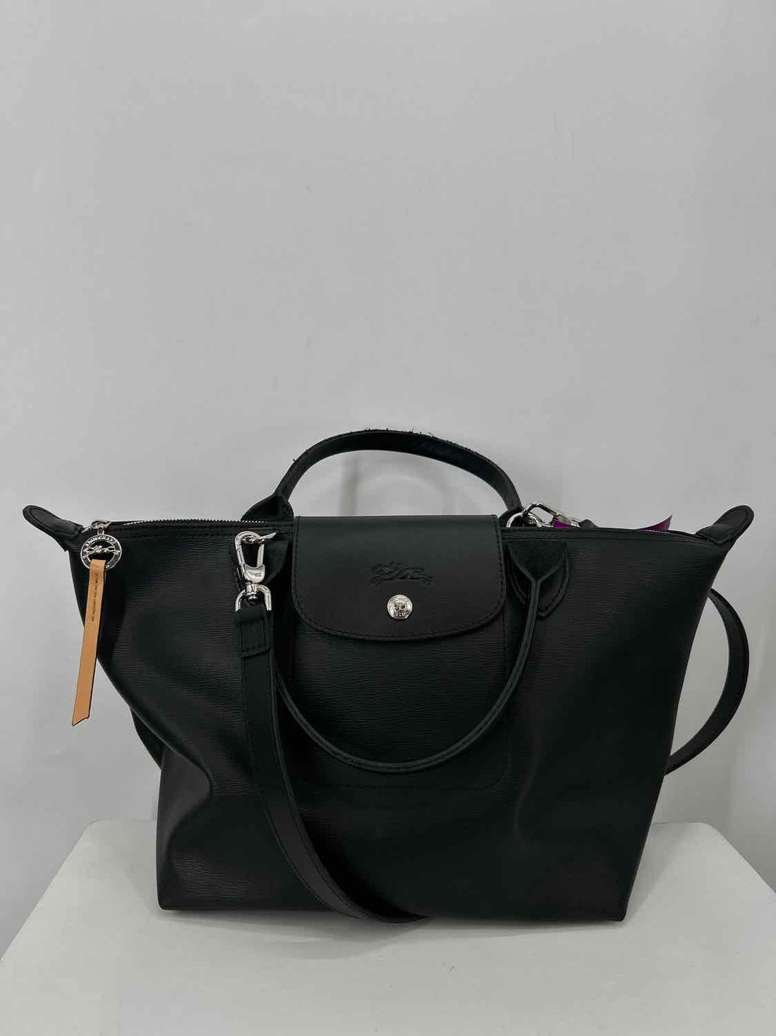 LongChamp Black Coated Canvas Satchel