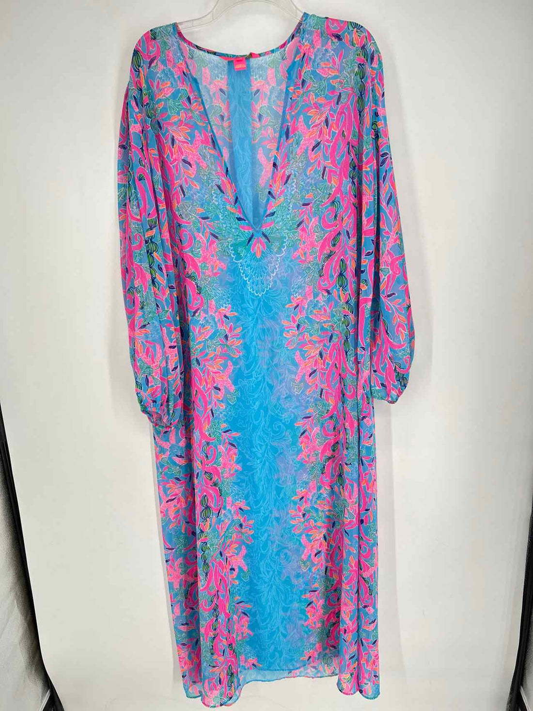 Lilly Pulitzer Size L/XL Light Blue & Pink Print Long Sleeve Coverup