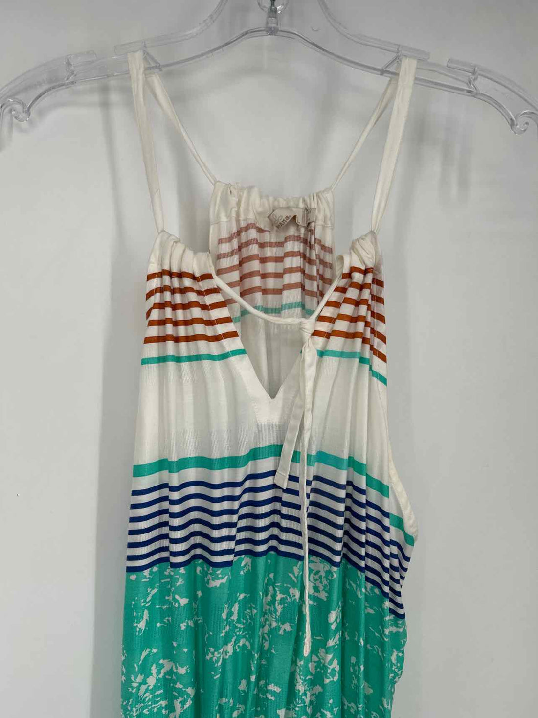 Prana Size L White & Aqua Print Sleeveless Dress