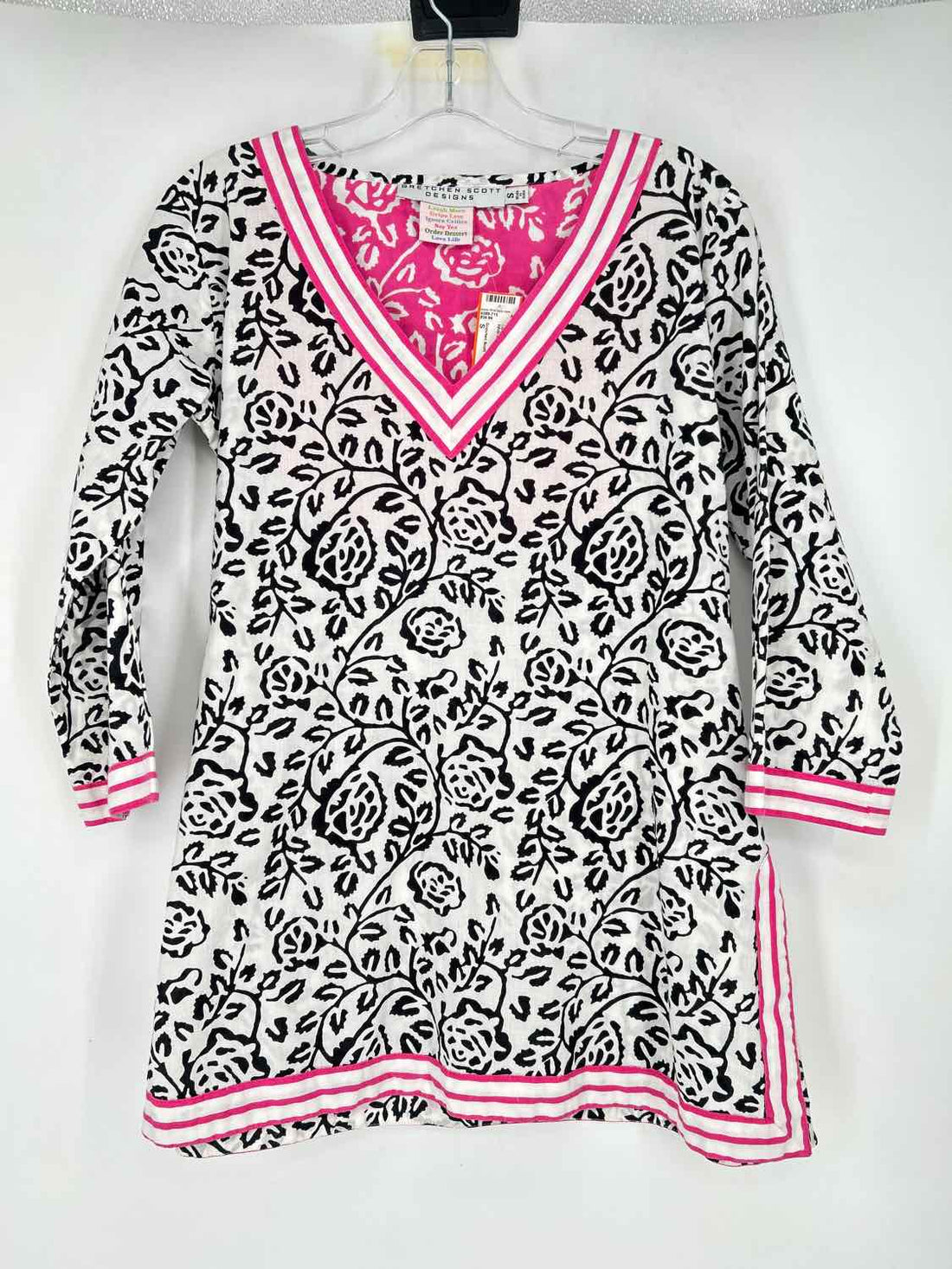 Gretchen Scott Size S White & Black Print Long Sleeve