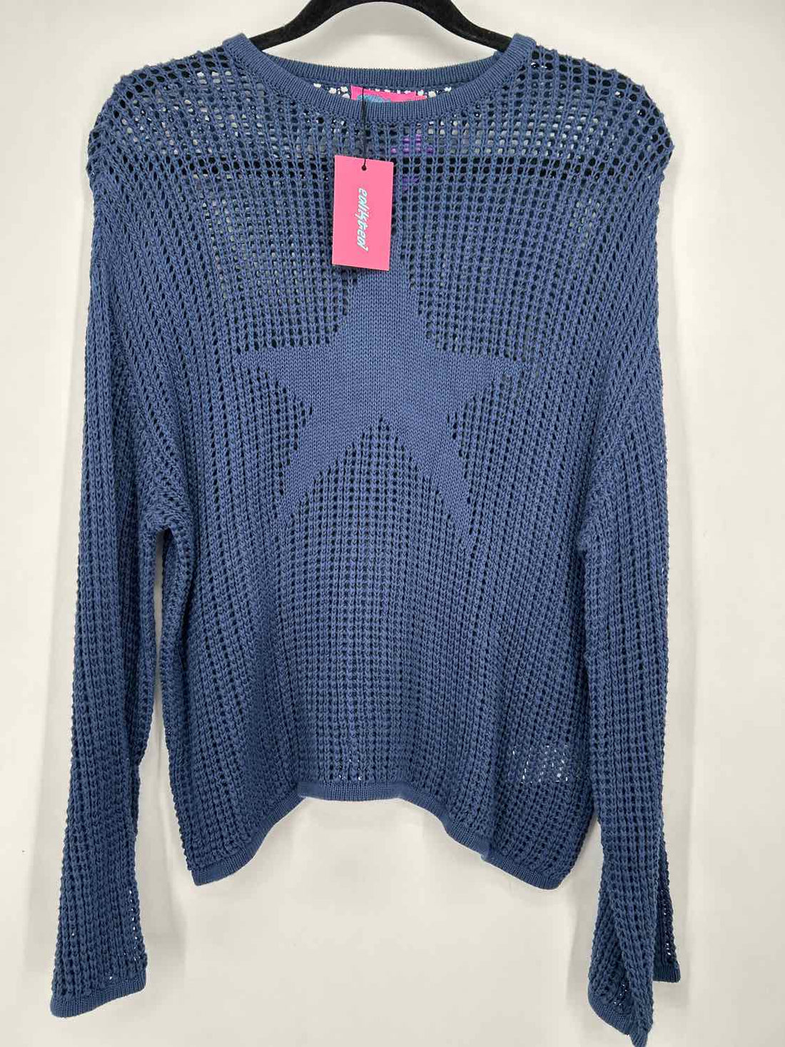 Edikted Size S Navy Open Knit Sweatshirt