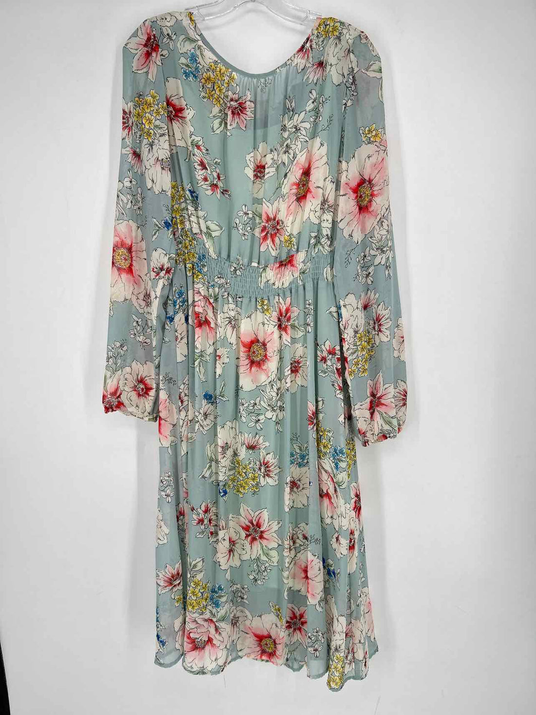 Louna Size L Aqua Floral Long Sleeve Dress