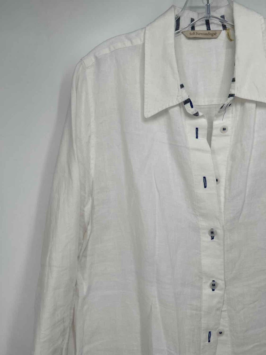 Soft Surroundings Size L White Linen 100% Long Sleeve Dress