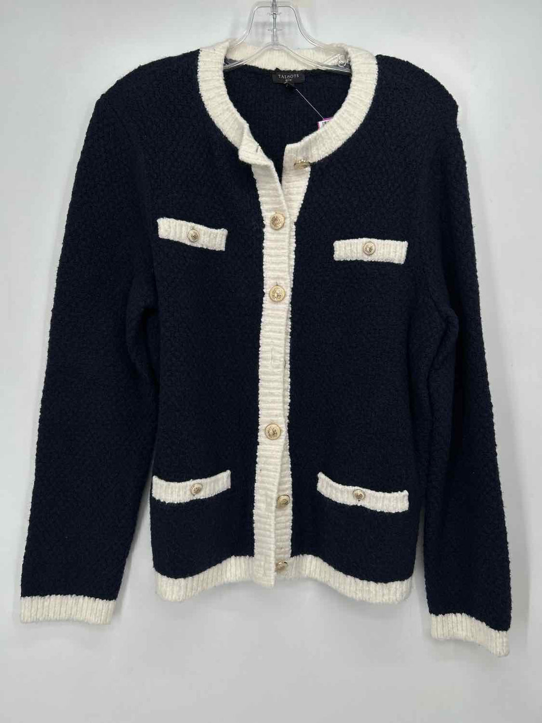 Talbots Size LP Navy Wool Blend Cardigan