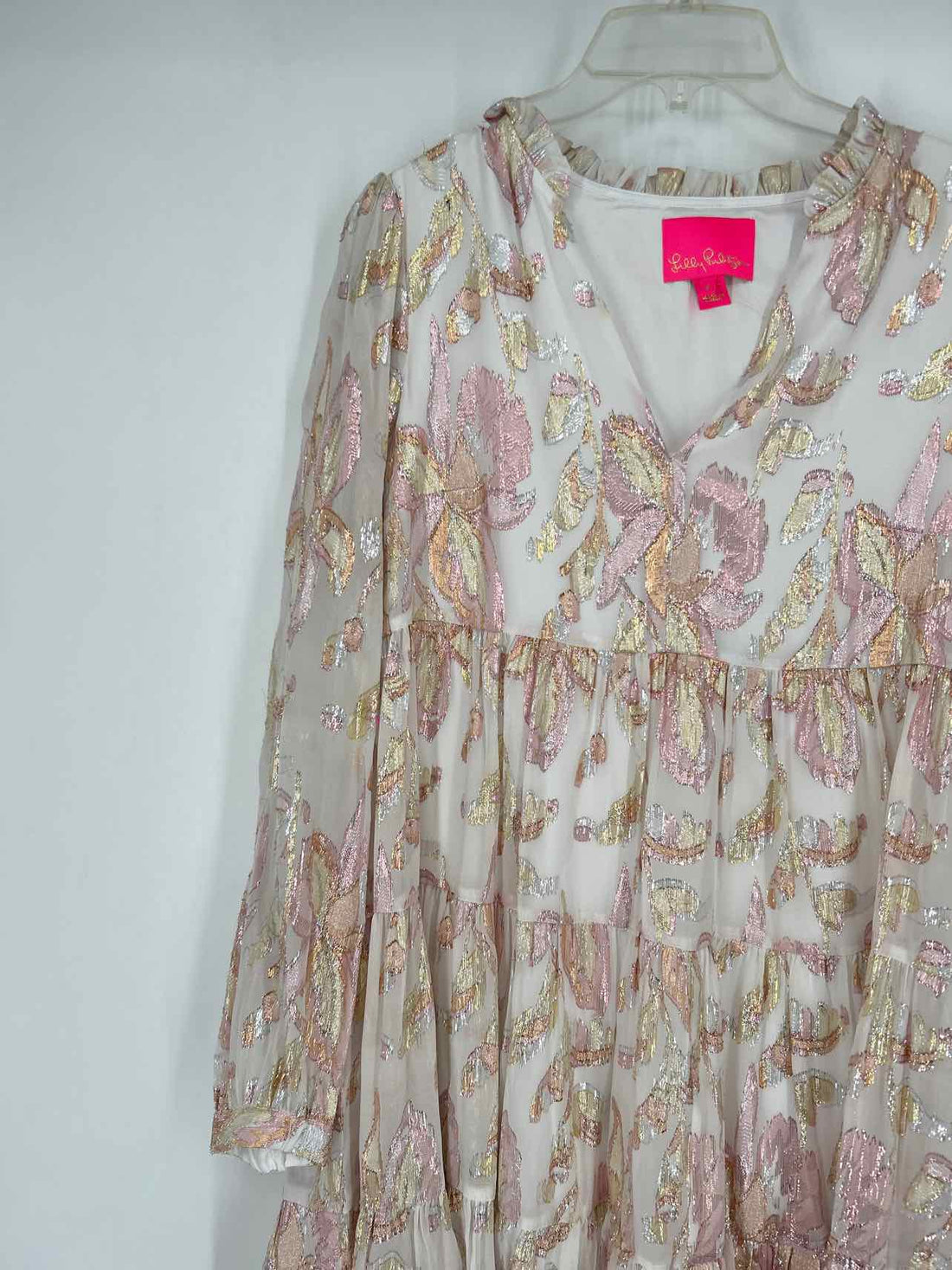 Lilly Pulitzer 6 White Print Metallic Long Sleeve Lilly Pulitzer Dress