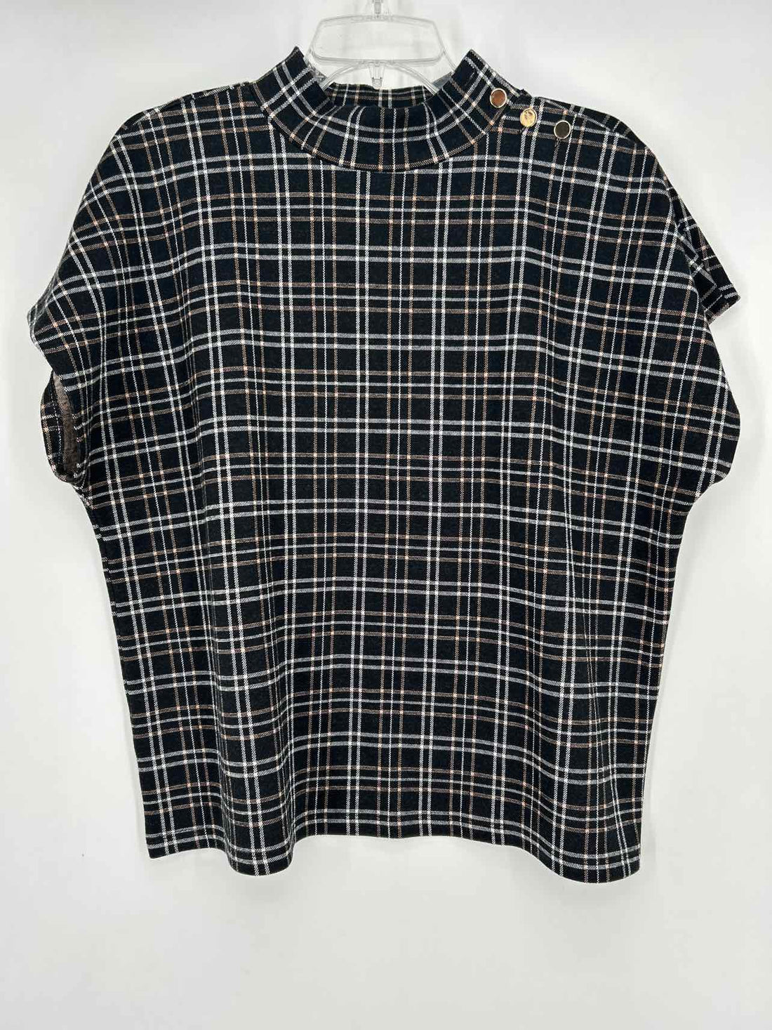 Ann Taylor Size L Black & White Plaid Short Sleeve
