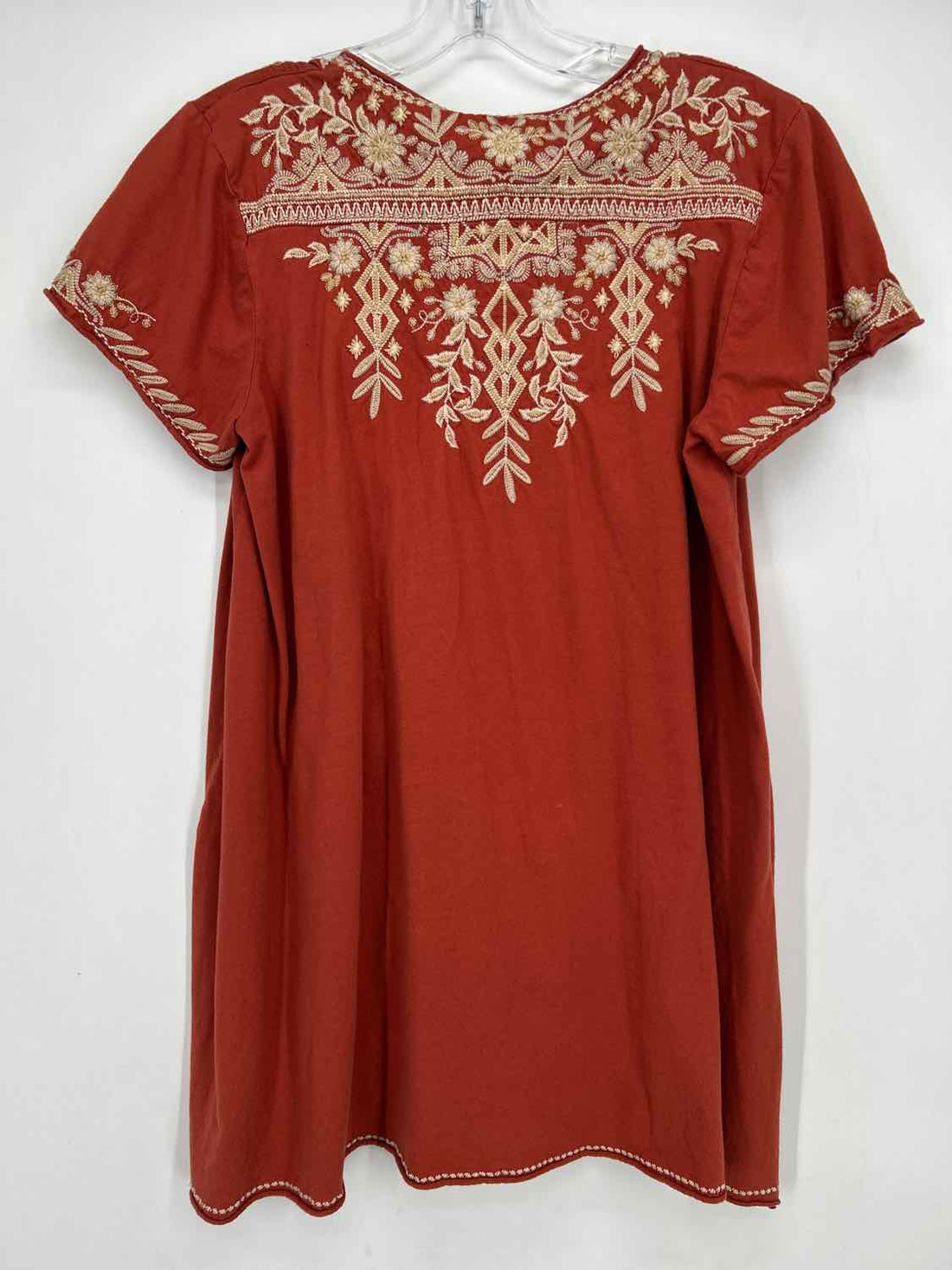 Johnny Was Size M Rust Red Embroidered Short Sleeve