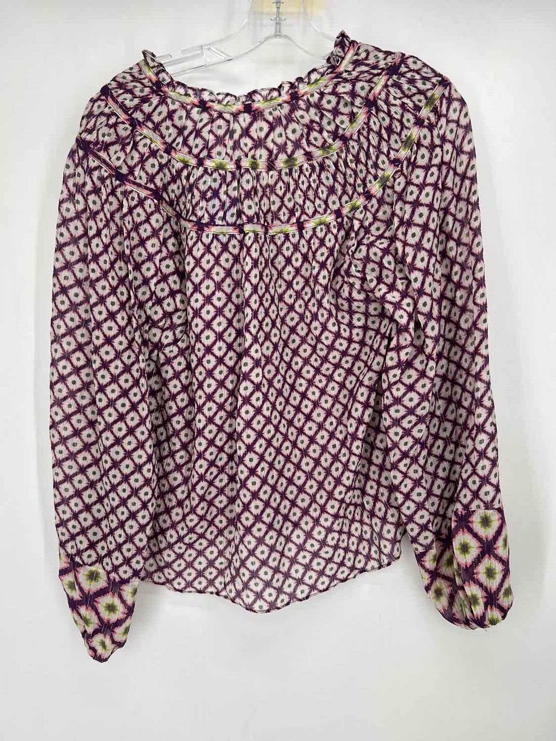 Marie Oliver Size S Purple & White Print Silk Blend Long Sleeve