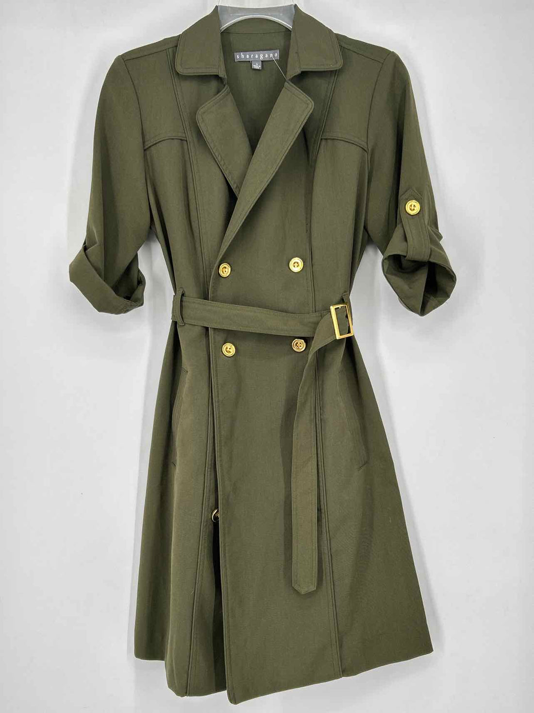 Sharagano Size 4 Olive Short Sleeve Dress
