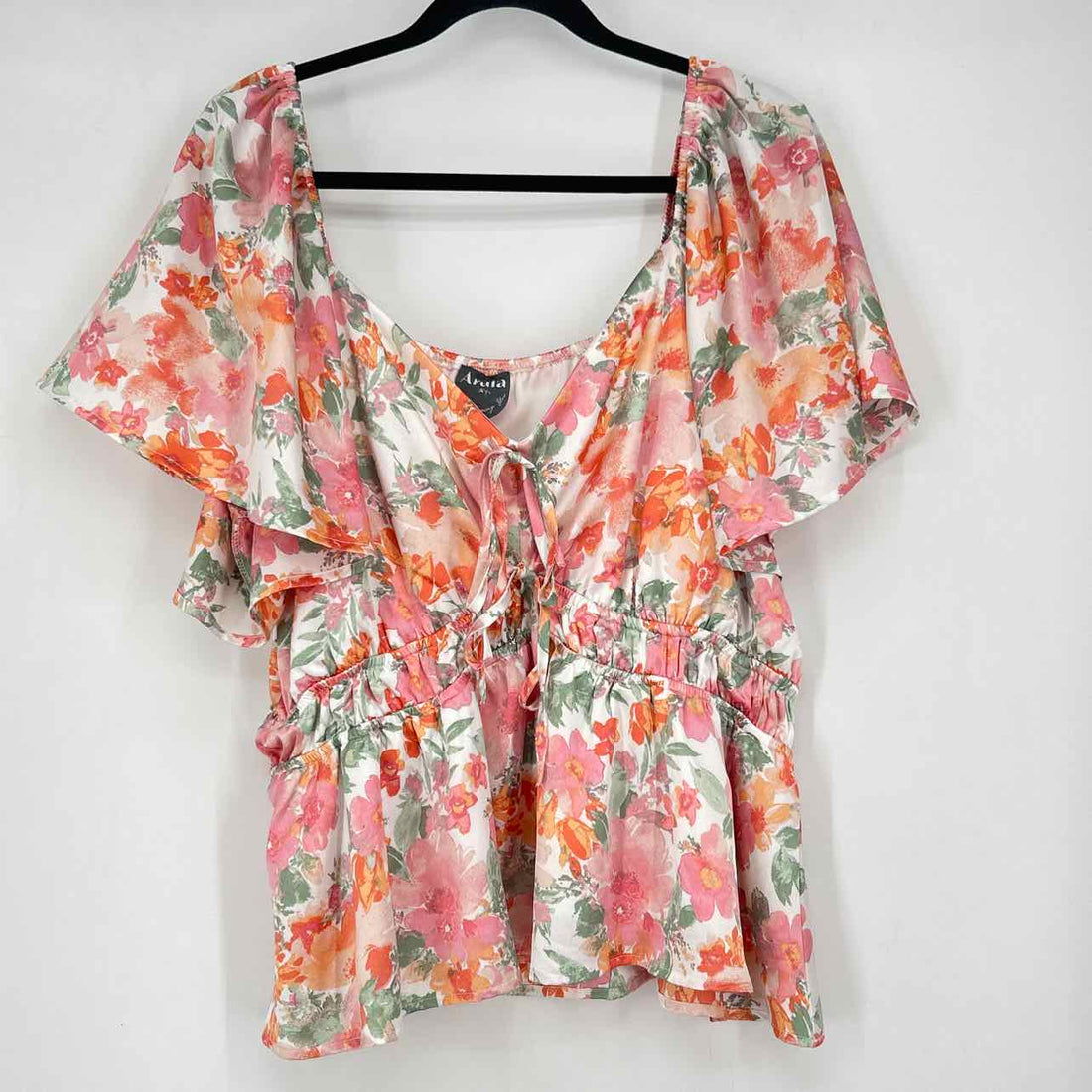 Arula Size A (14-16) White Floral Short Sleeve