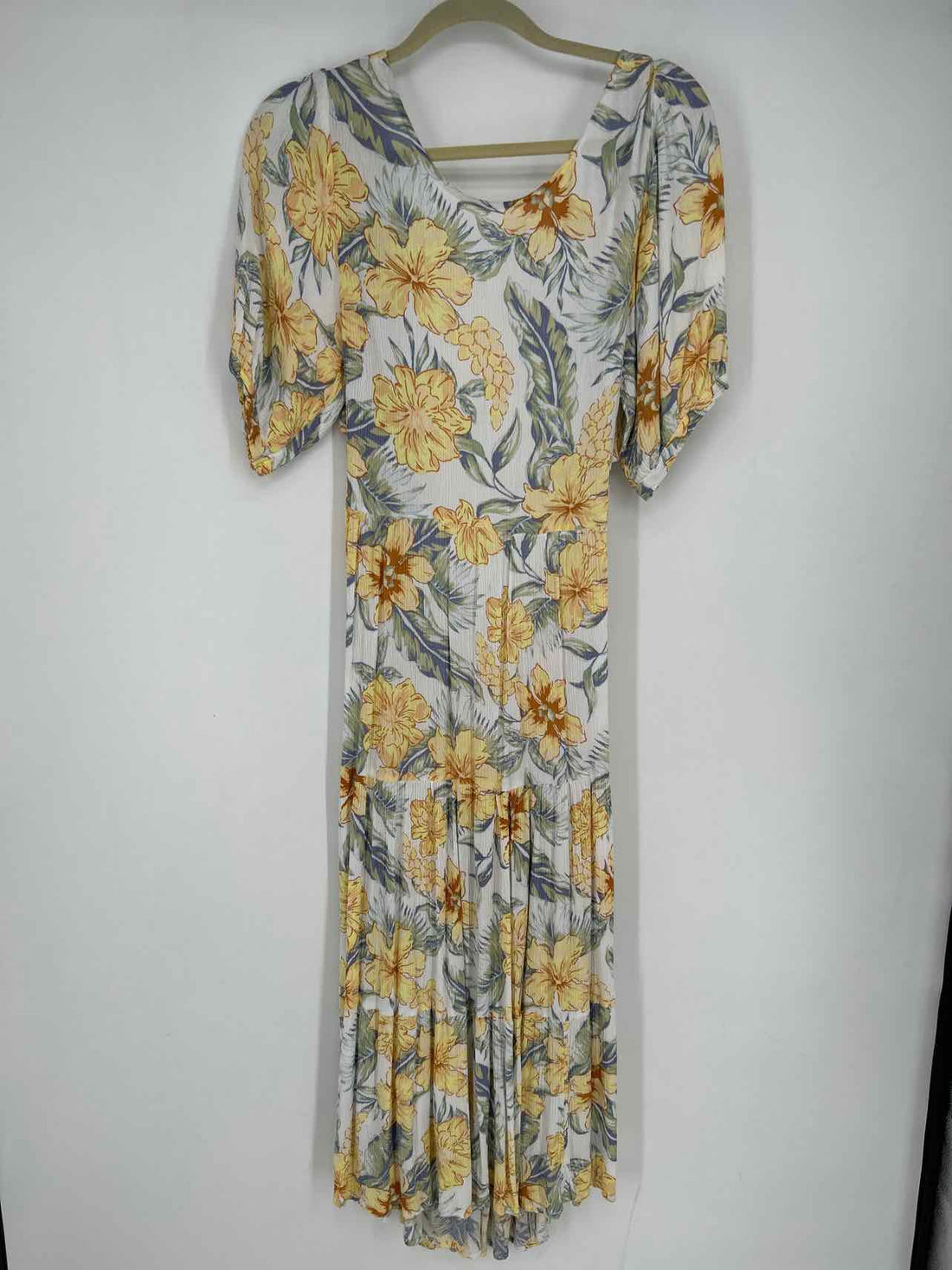 Rip Curl Size L White Floral Short Sleeve Dress