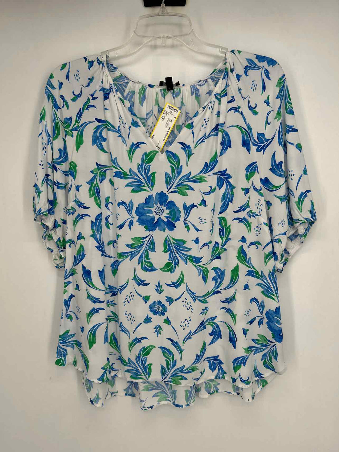 Talbots Size XL White Print Short Sleeve