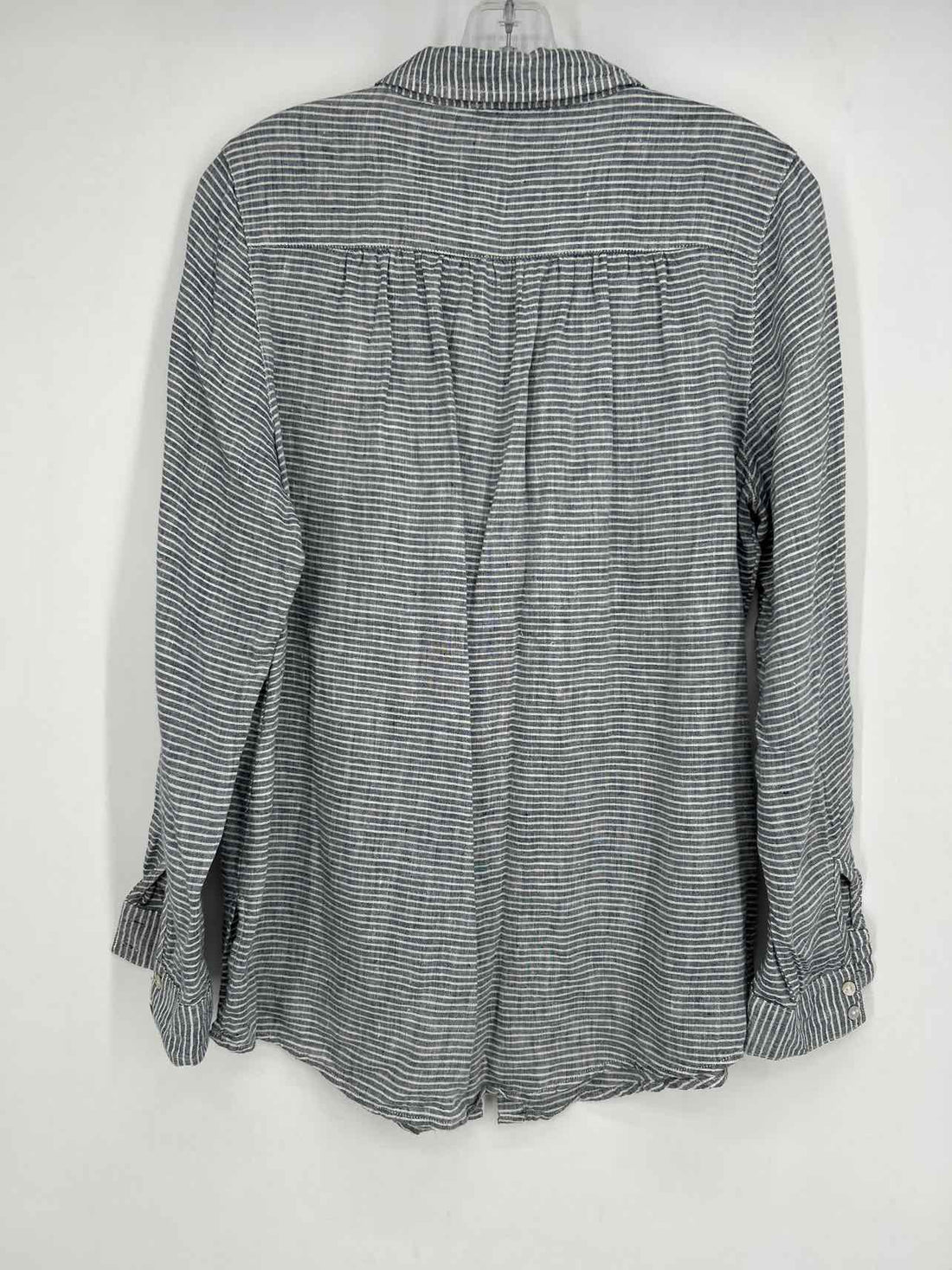 St Tropez West Size M Navy & White Striped Linen Long Sleeve