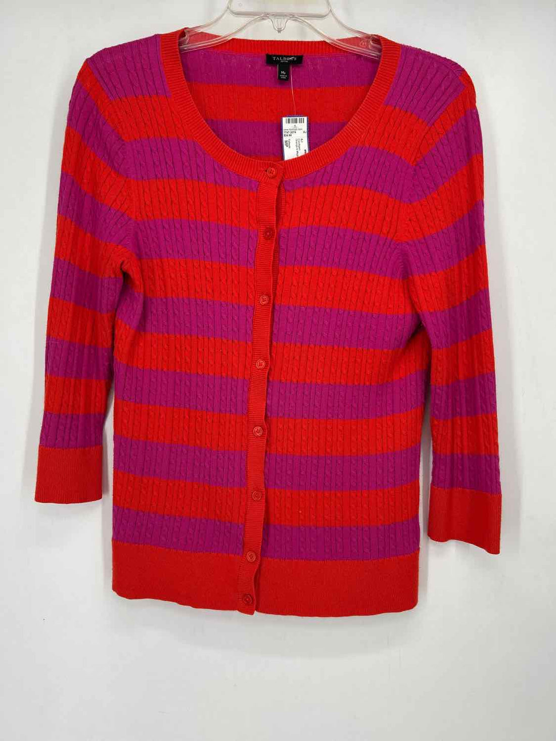 Talbots Size MP Orange & Magenta Striped Cardigan