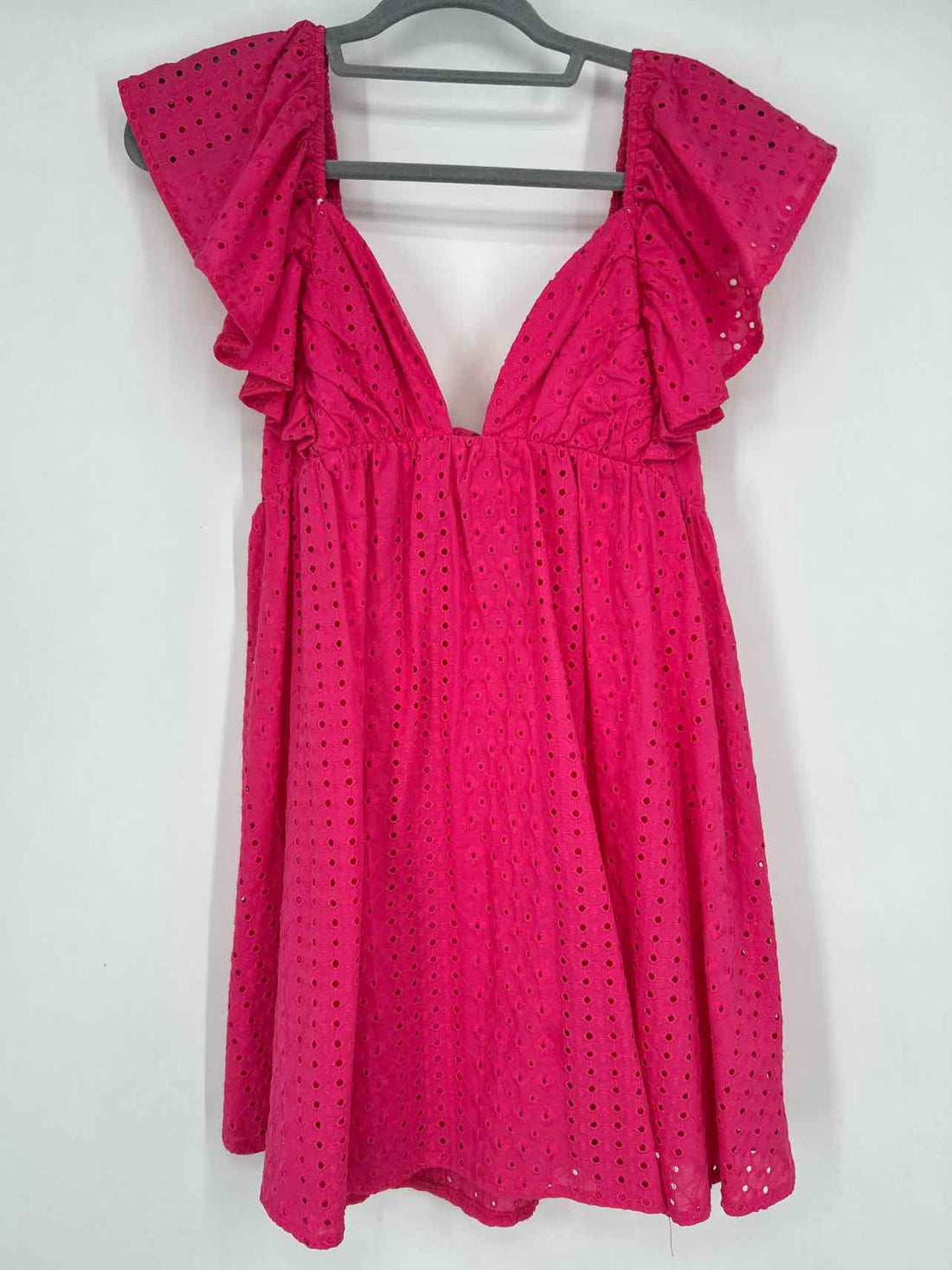 Olivaceous Size M Hot Pink Eyelet Short Sleeve Dress
