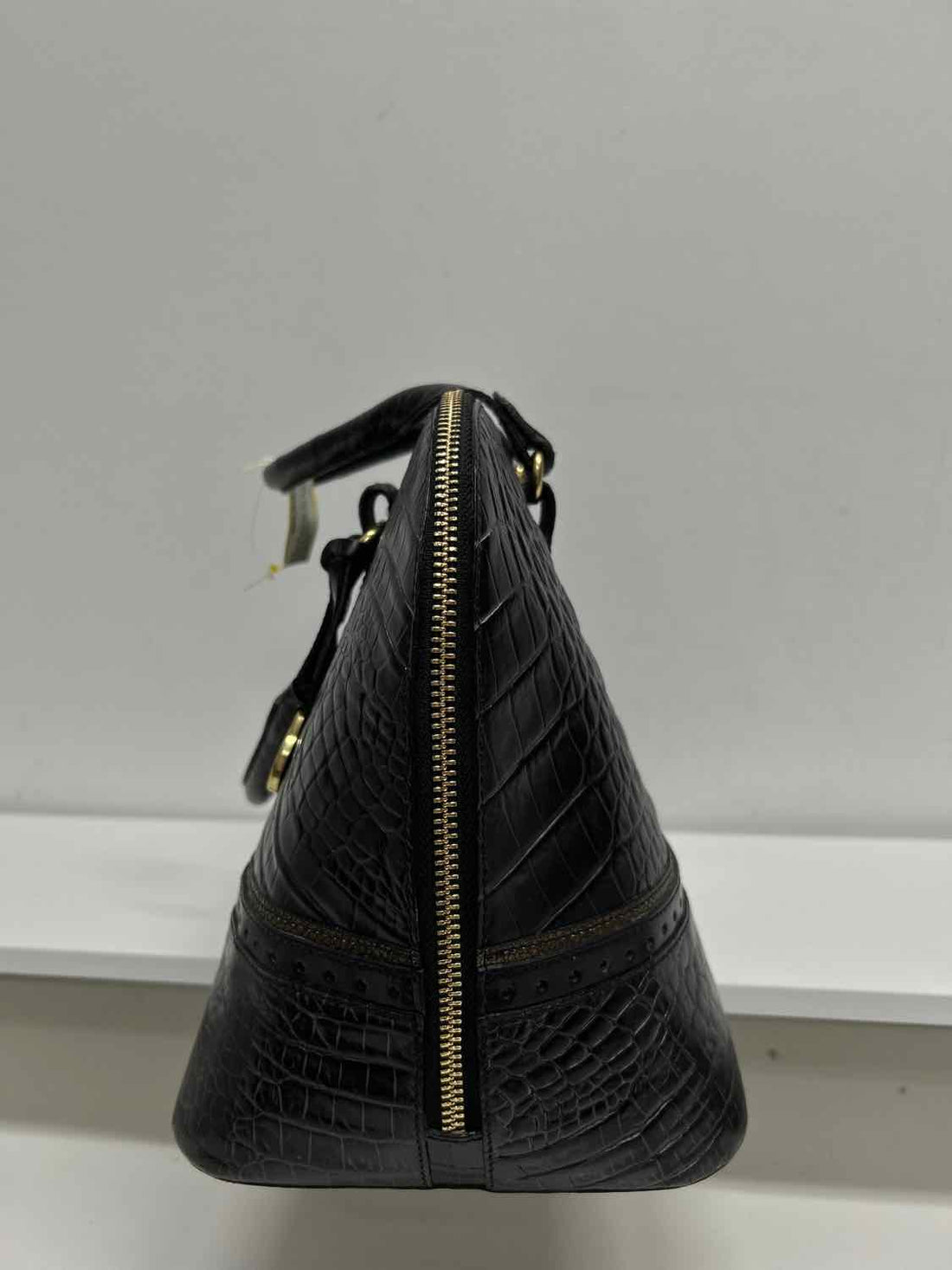 Brahmin Black & Bronze Croc Embossed Leather Pre Owned Satchel