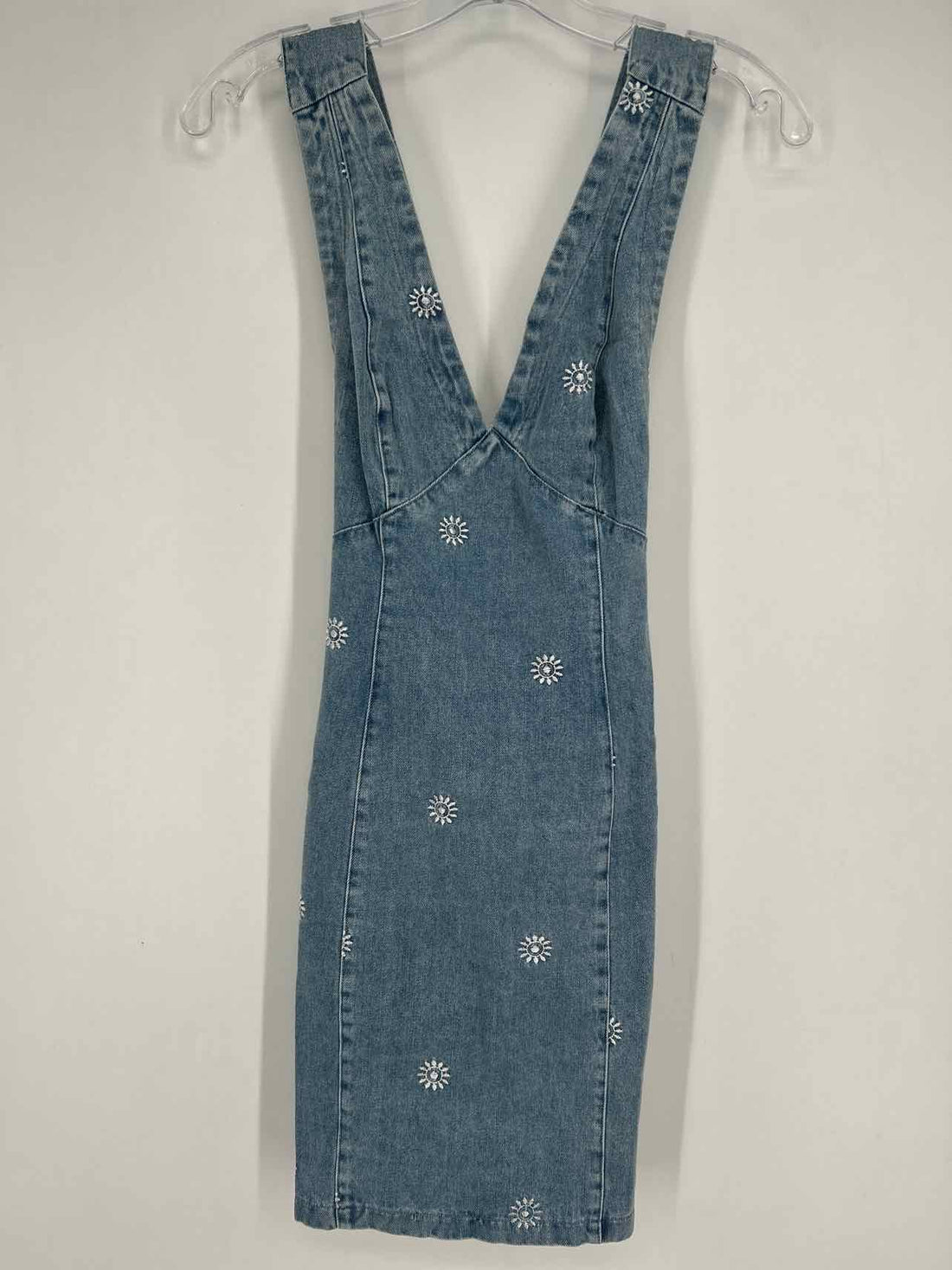Fore Size S Denim Embroidered Sleeveless Dress