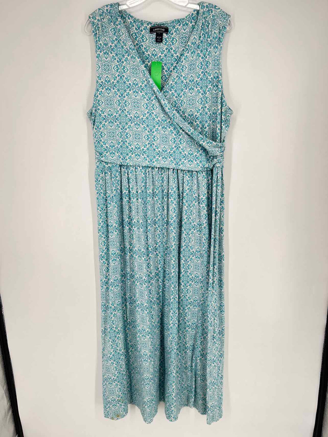 Land's End Size XL White & Light Blue Print Sleeveless Dress