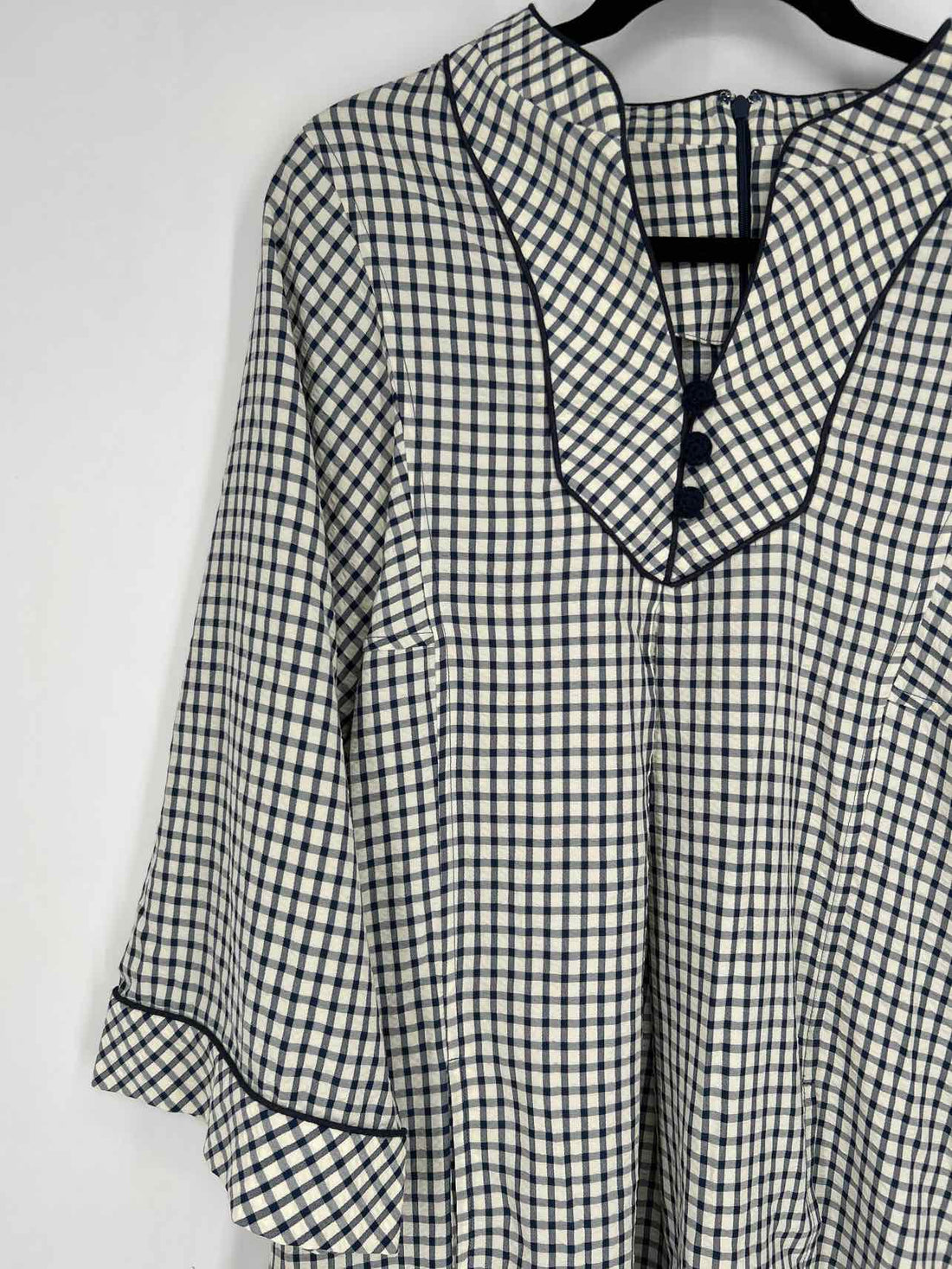 Pomander Place Size L Navy & White Gingham Long Sleeve Dress
