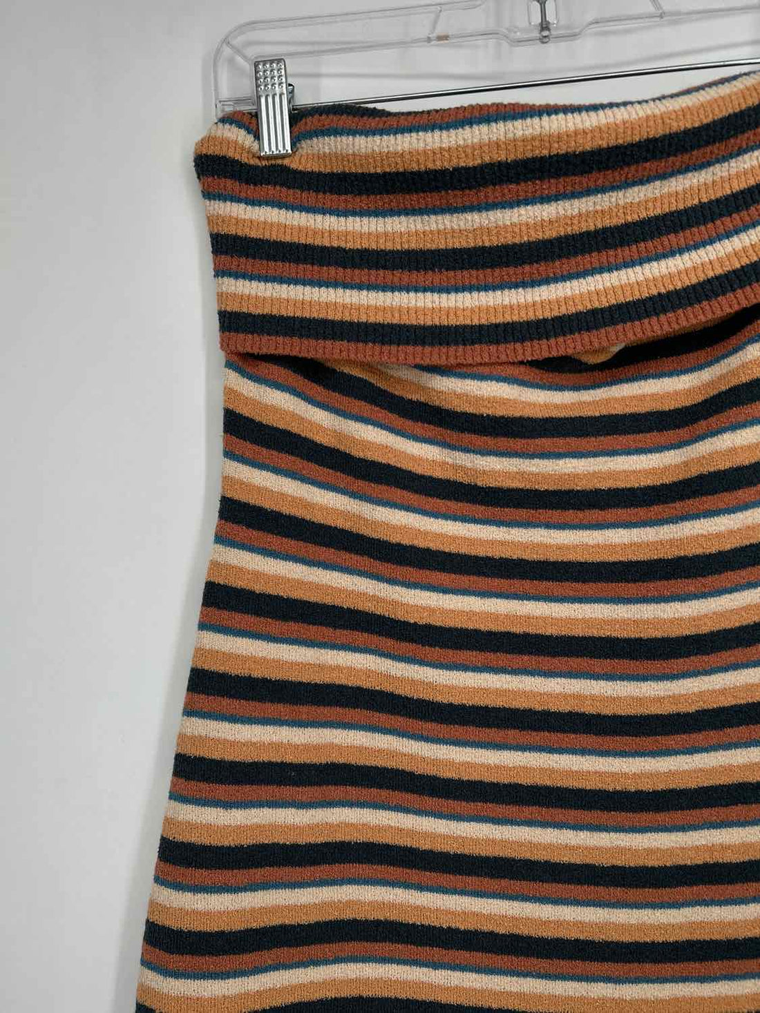 Le Lis Size L Rust Cream & Blue Striped Strapless Dress