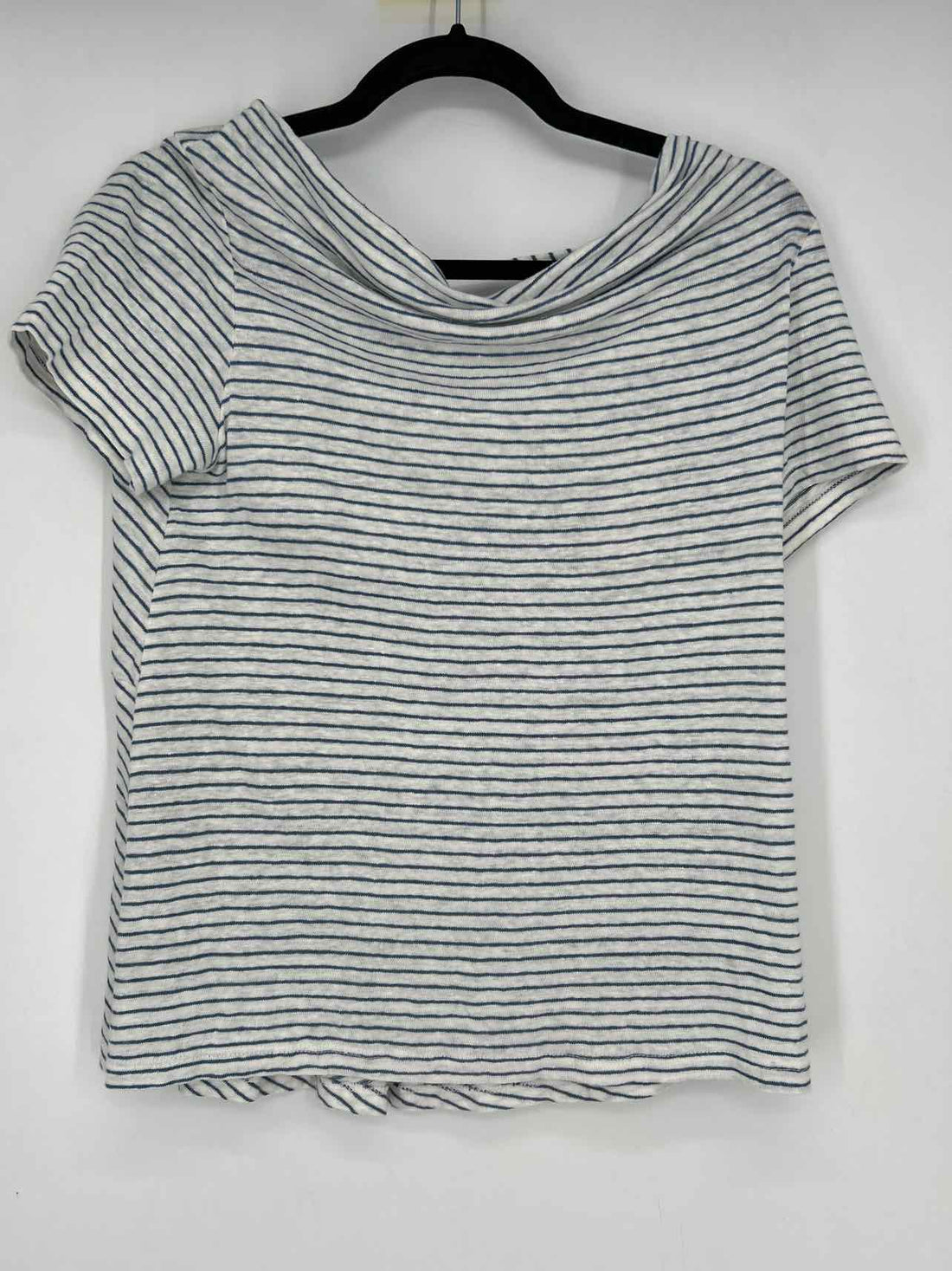 Maeve Size S White & Blue Striped Linen Short Sleeve
