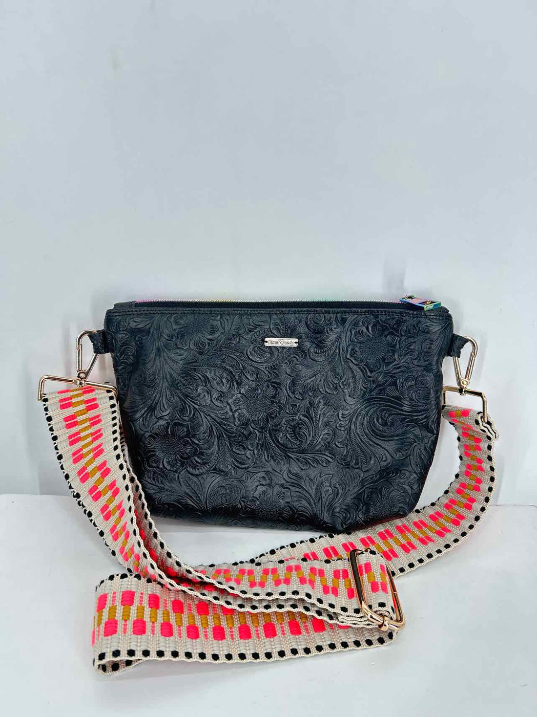 Handmade Black Faux Leather Pre Owned Crossbody