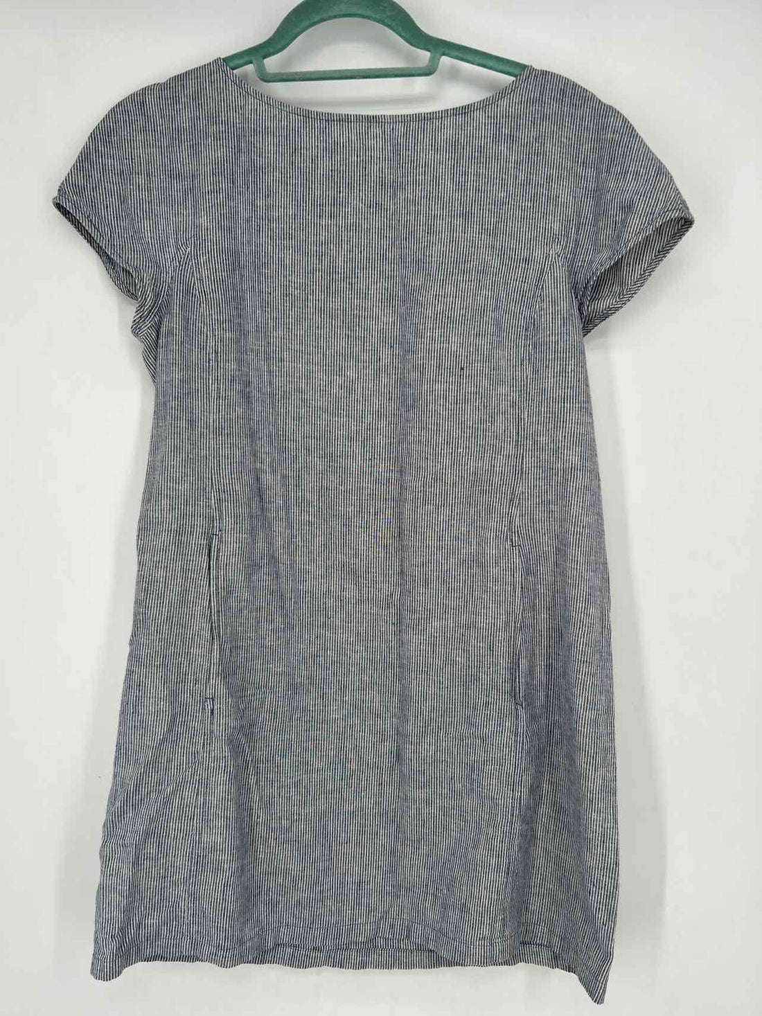 Eileen Fisher Size PM White & Navy Striped Short Sleeve Dress