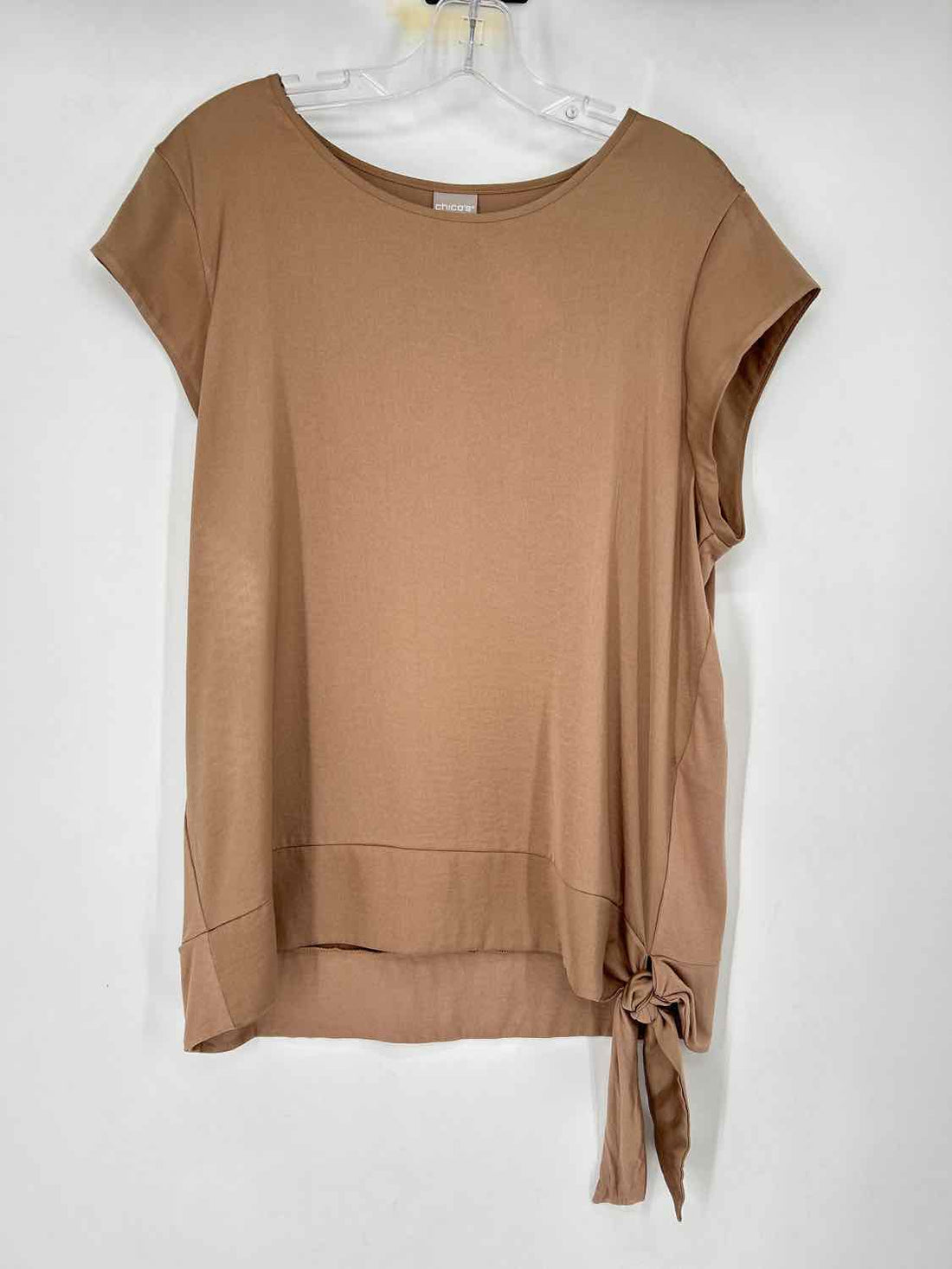 Chicos Size 2(L) Camel Short Sleeve