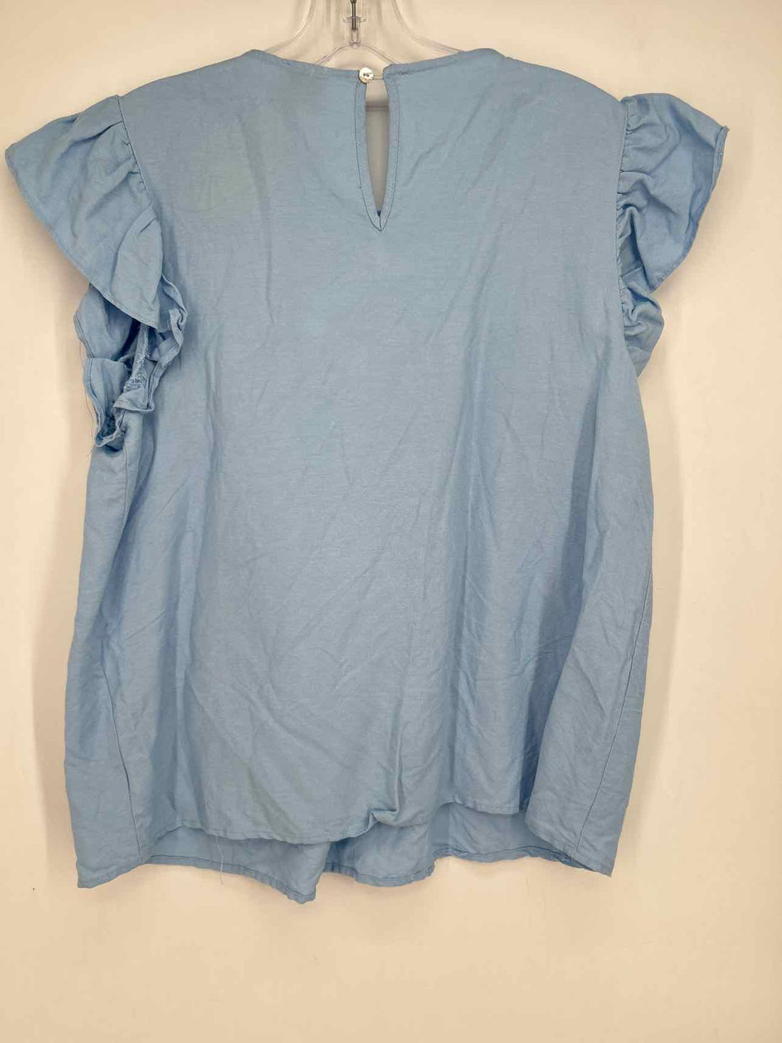 J. Marie Size L Light Blue & White Embroidered Short Sleeve