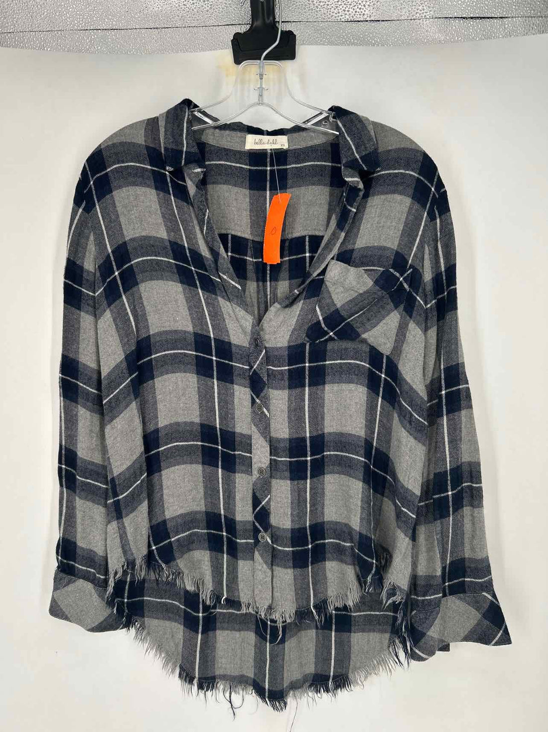 Bella Dahl Size XS Navy & Gray Plaid Long Sleeve