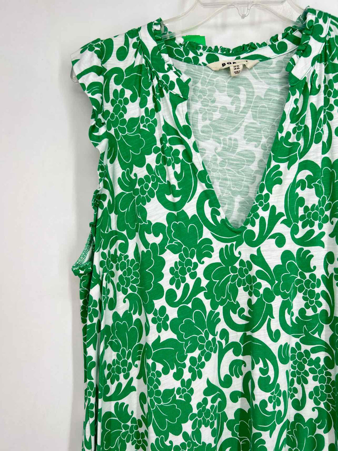 Boden Size 12 White & Green Print Dress