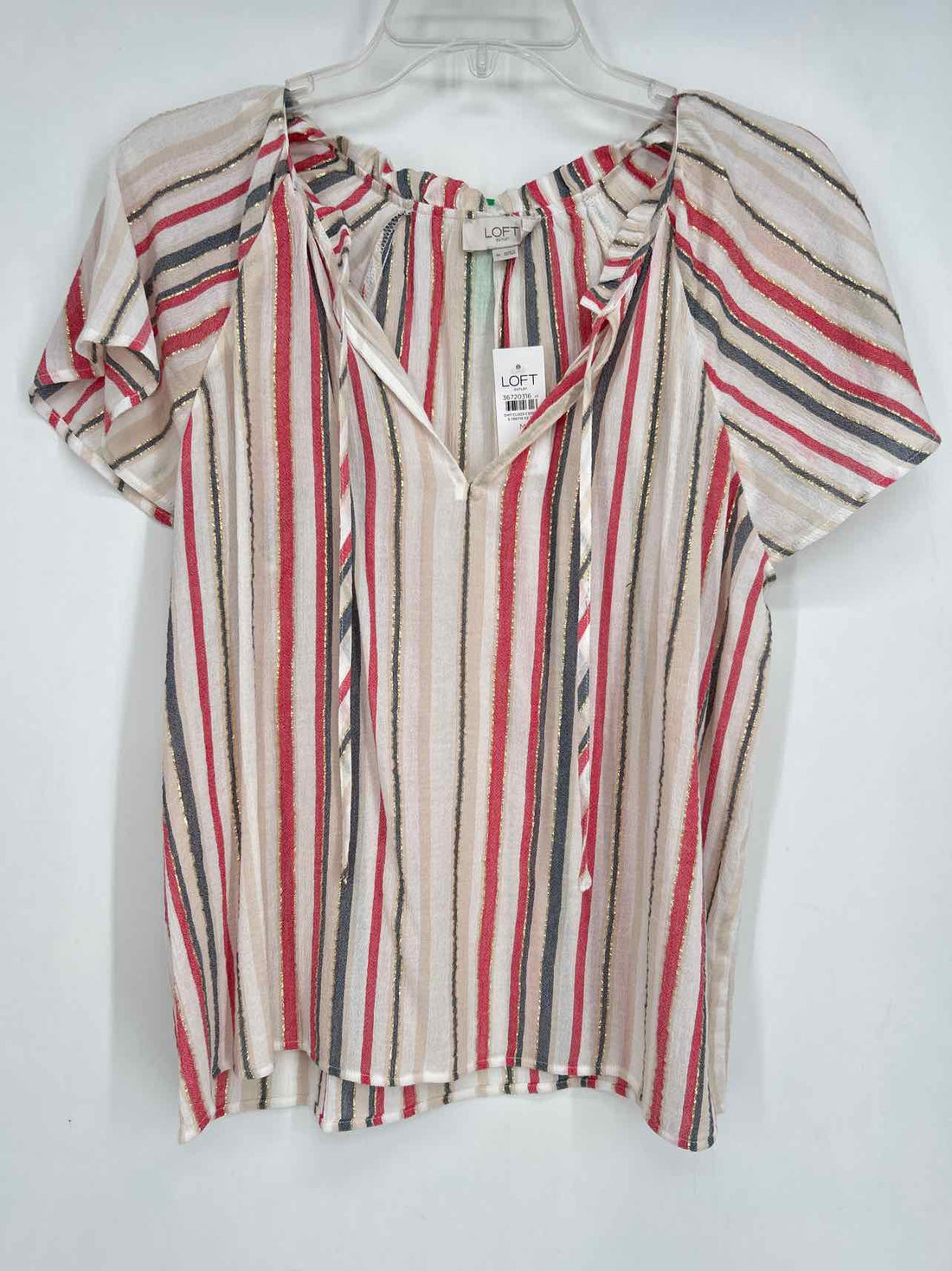 Loft Size M White Multi Color Striped NWT Short Sleeve