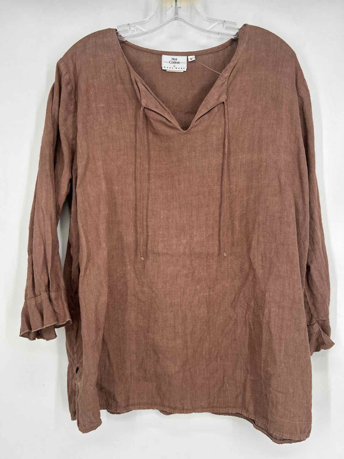 Hot Cotton Size L Brown Linen Long Sleeve