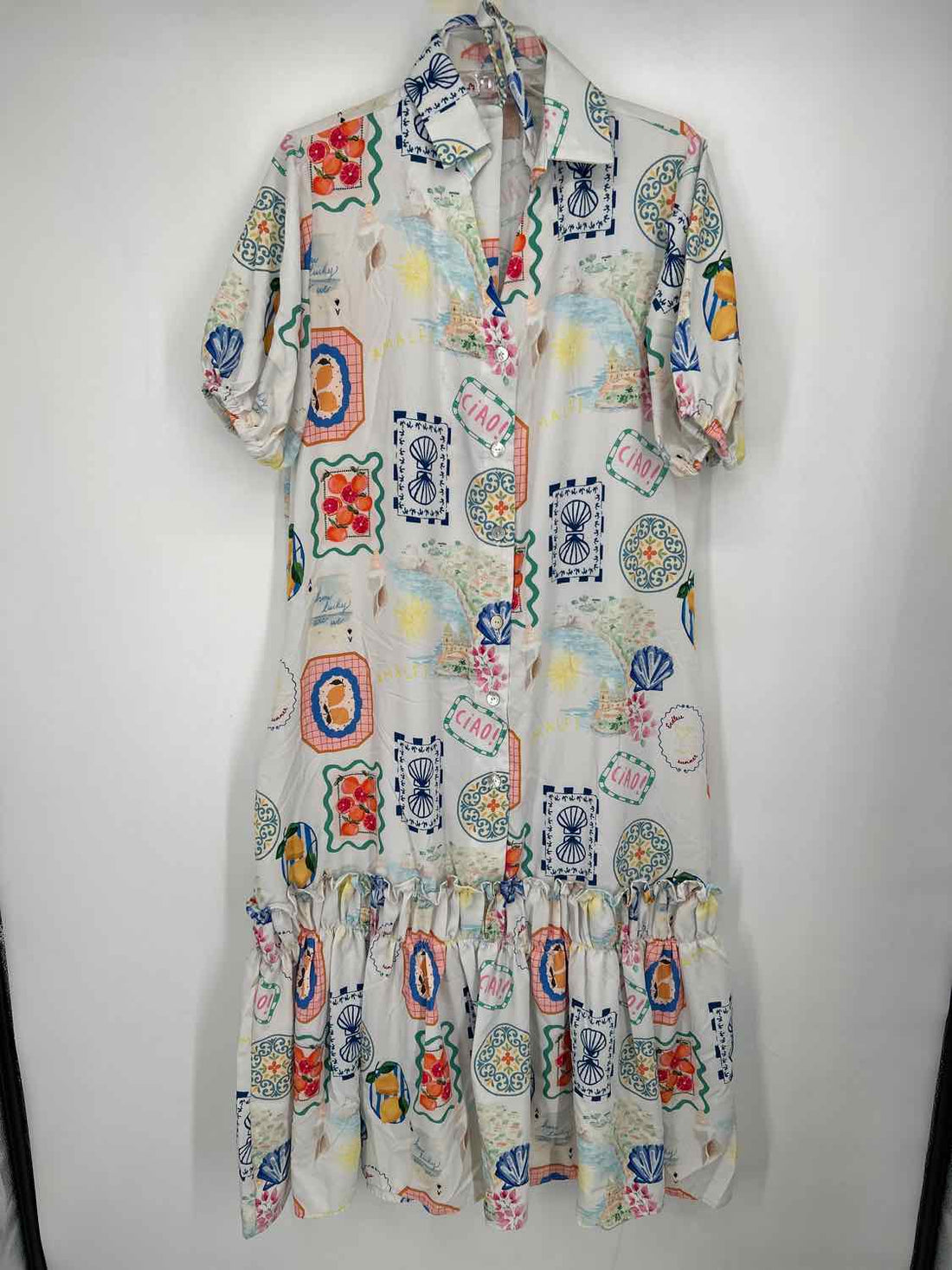 Beloved Size L White Print Short Sleeve Dress