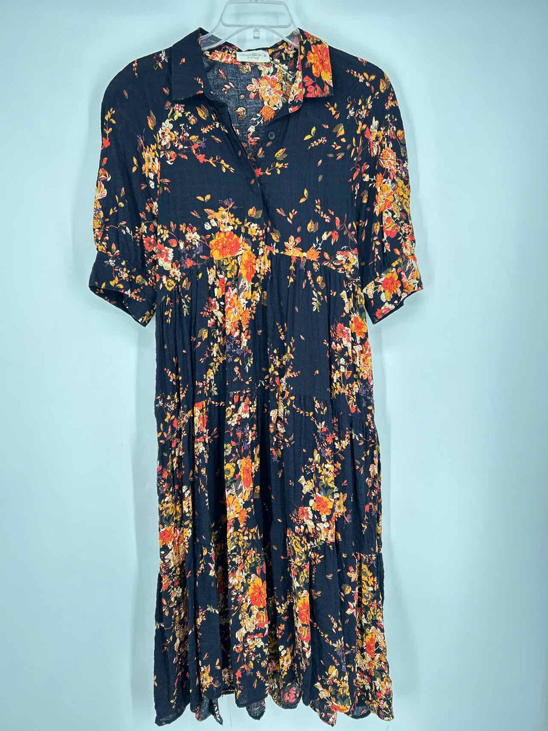 Natural Life Size M Navy Floral Short Sleeve Dress