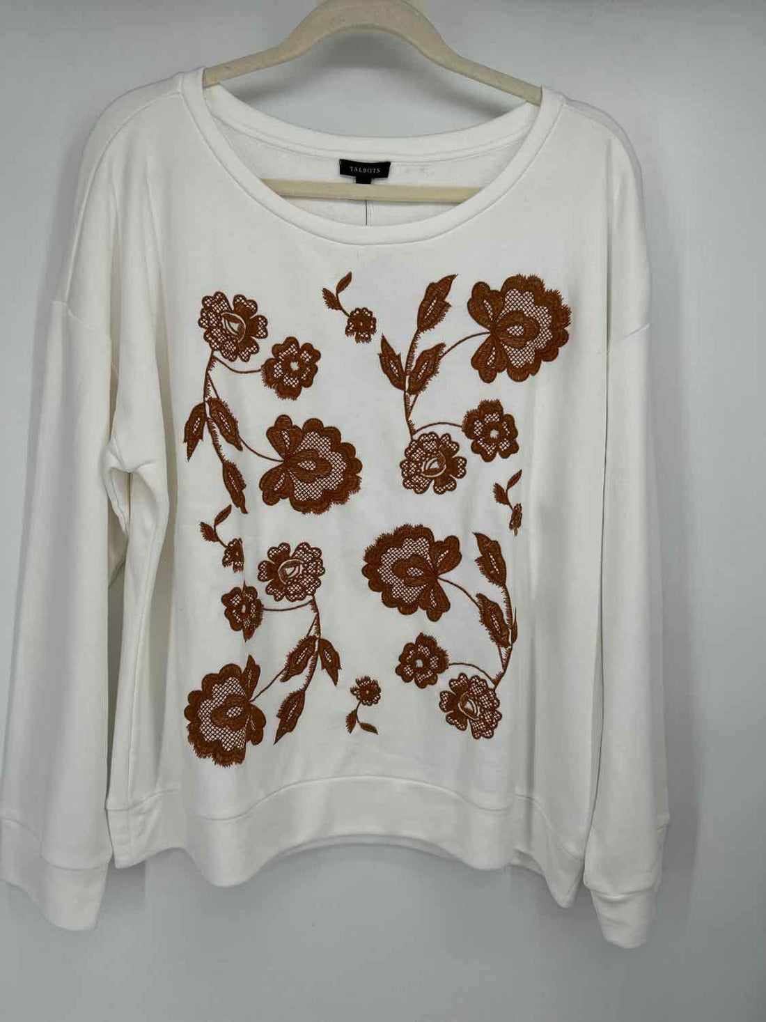 Talbots Size XL White & Brown Floral Sweatshirt