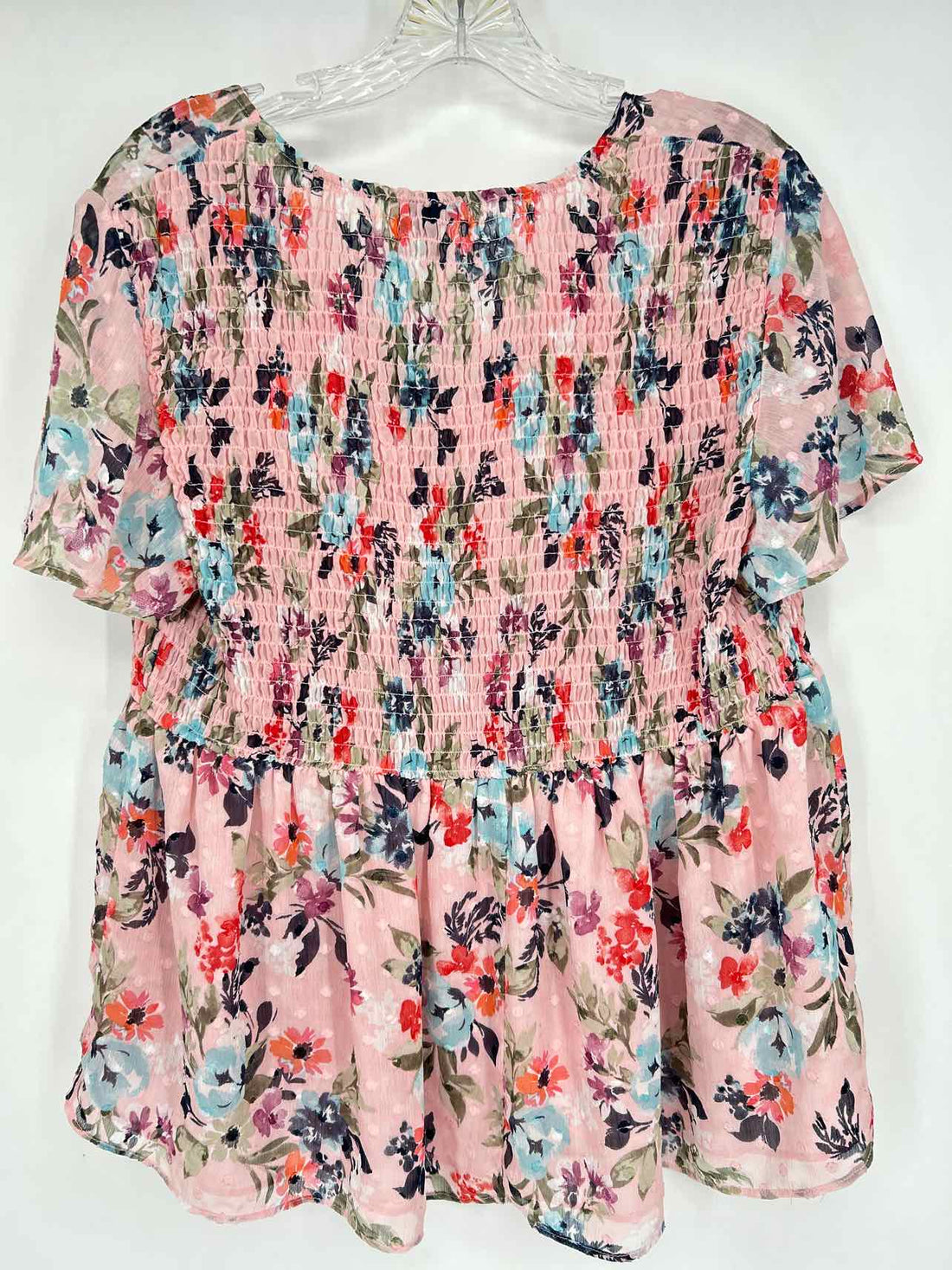 Torrid Size 1X Pink Floral Short Sleeve Top/Blouse