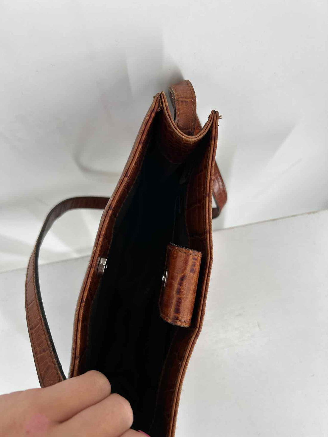 Lauren Ralph Lauren Brown Croc Embossed Shoulder