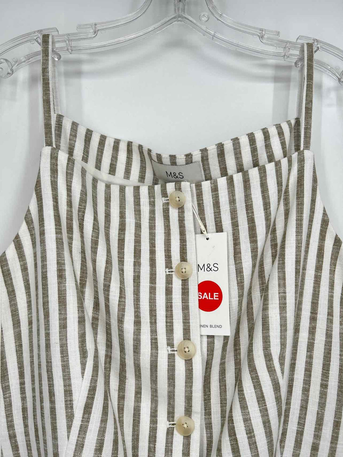 M&S Collection Size 18 White & Green Striped Linen Blend NWT Tank Top
