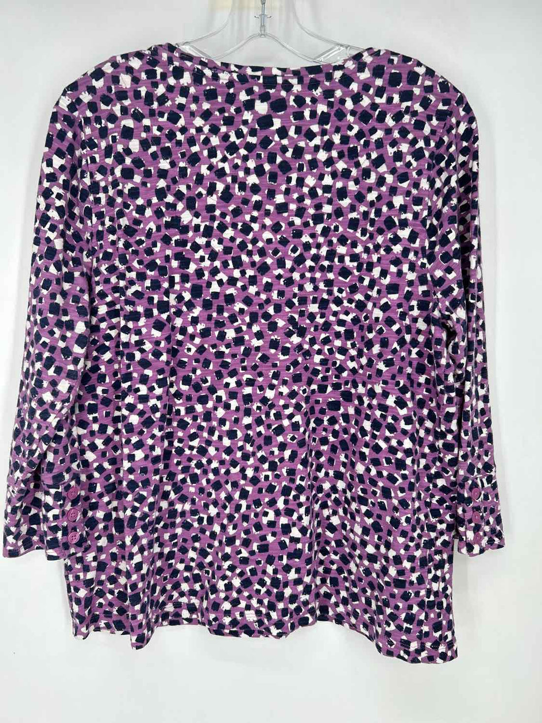 Chicos Size 2 (L) Purple & White Print Long Sleeve