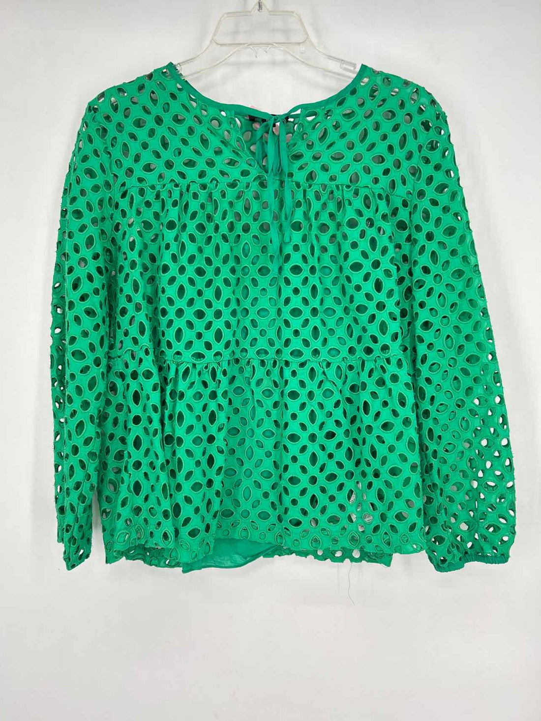 J Crew Size M Green Eyelet Long Sleeve