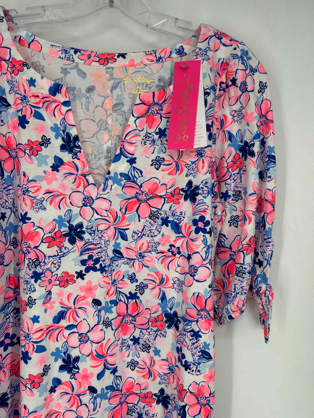 Lilly Pulitzer M White Pink & Blue Floral Short Sleeve Lilly Pulitzer Dress