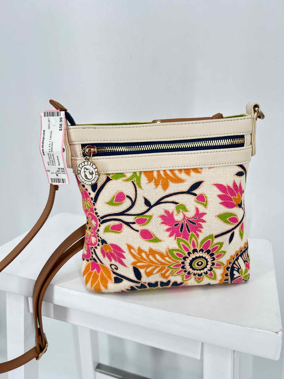 Spartina Beige Print Canvas Crossbody