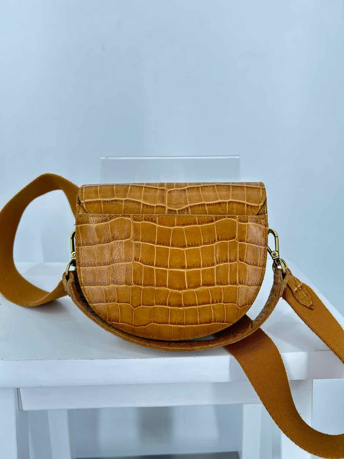 Madewell Tan Croc Embossed Leather Crossbody