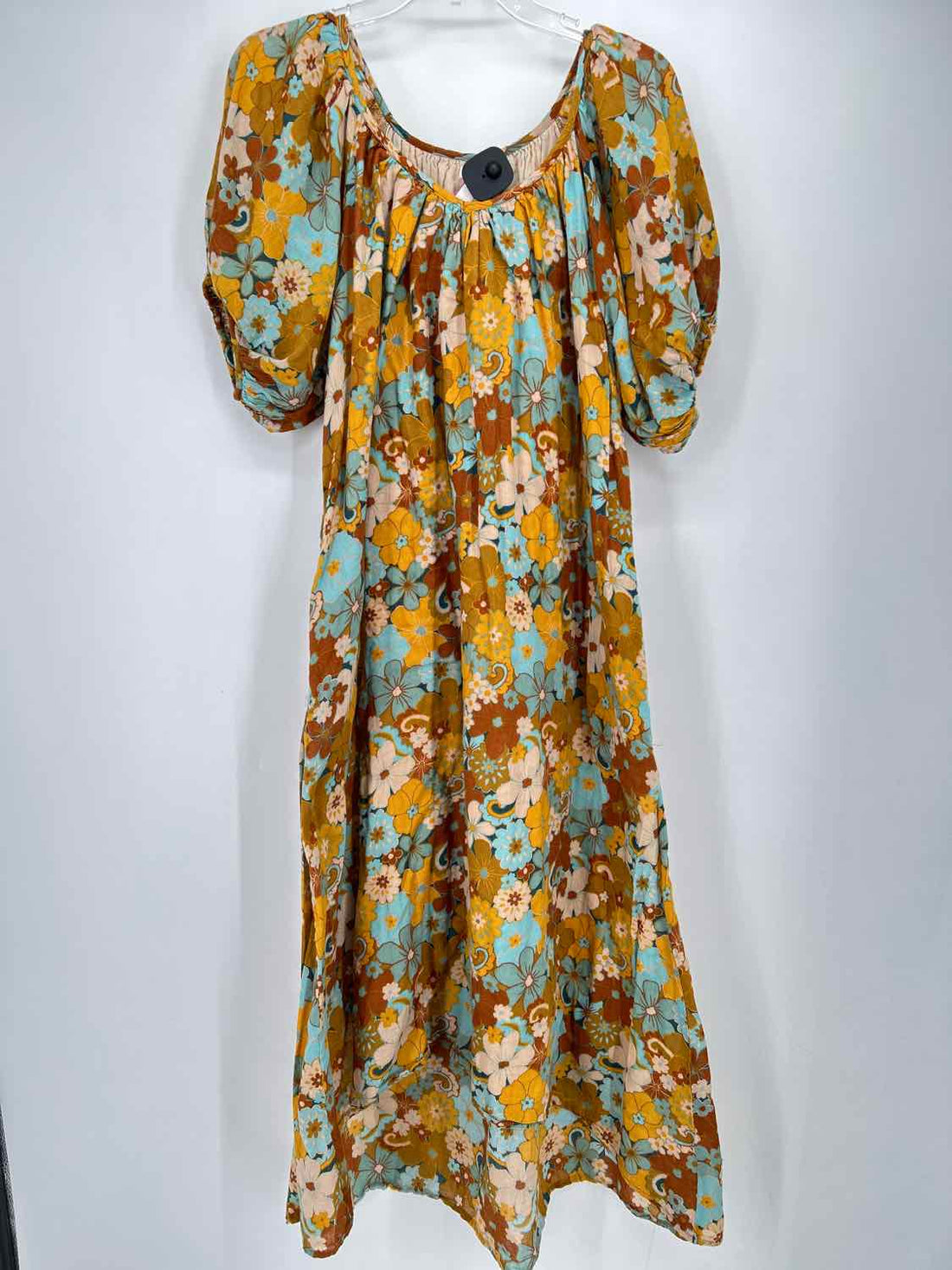 Sundry Size 2 Mustard & Blue Floral Short Sleeve Dress
